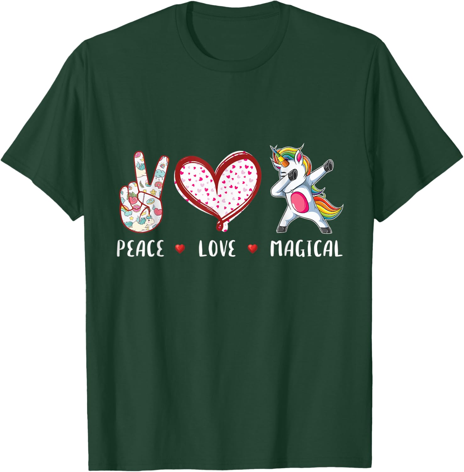 peace love magical dabbing Unicorn gifts for kids girls boys T-Shirt - T-Shirt | Forest