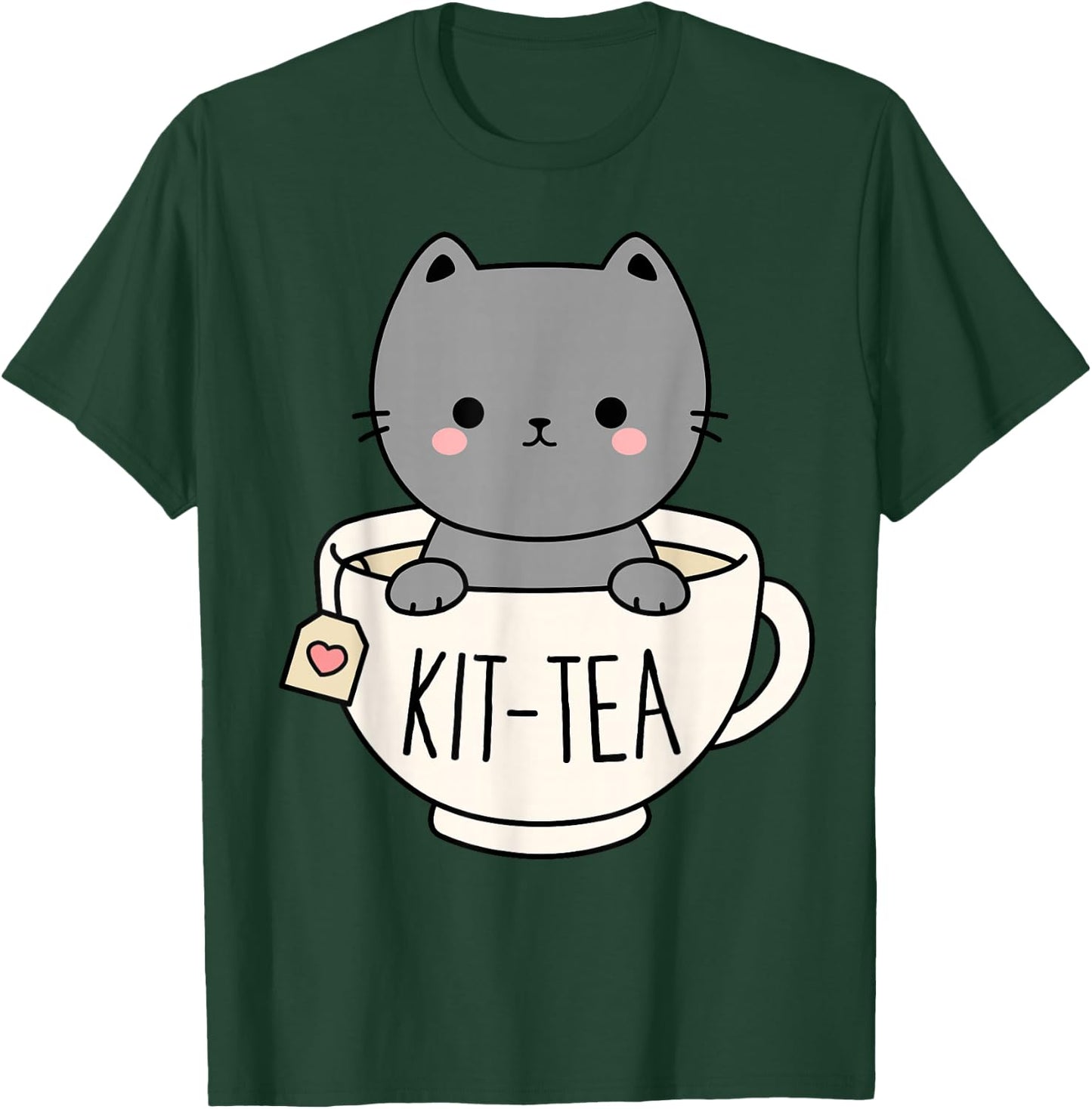 Kit-Tea Cute Kitten In Tea Cup Cat Lover Funny Cat Pun T-Shirt - T-Shirt | Forest