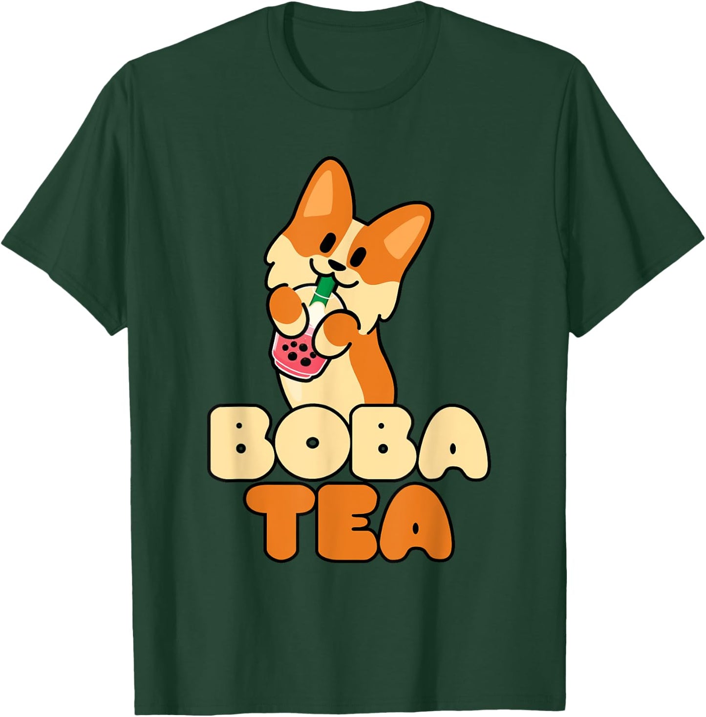 Kawaii Dog Corgi Anime Cat Boba Drink Bubble Tea Tapioca Men Women Girls Kids T-Shirt - T-Shirt | Forest