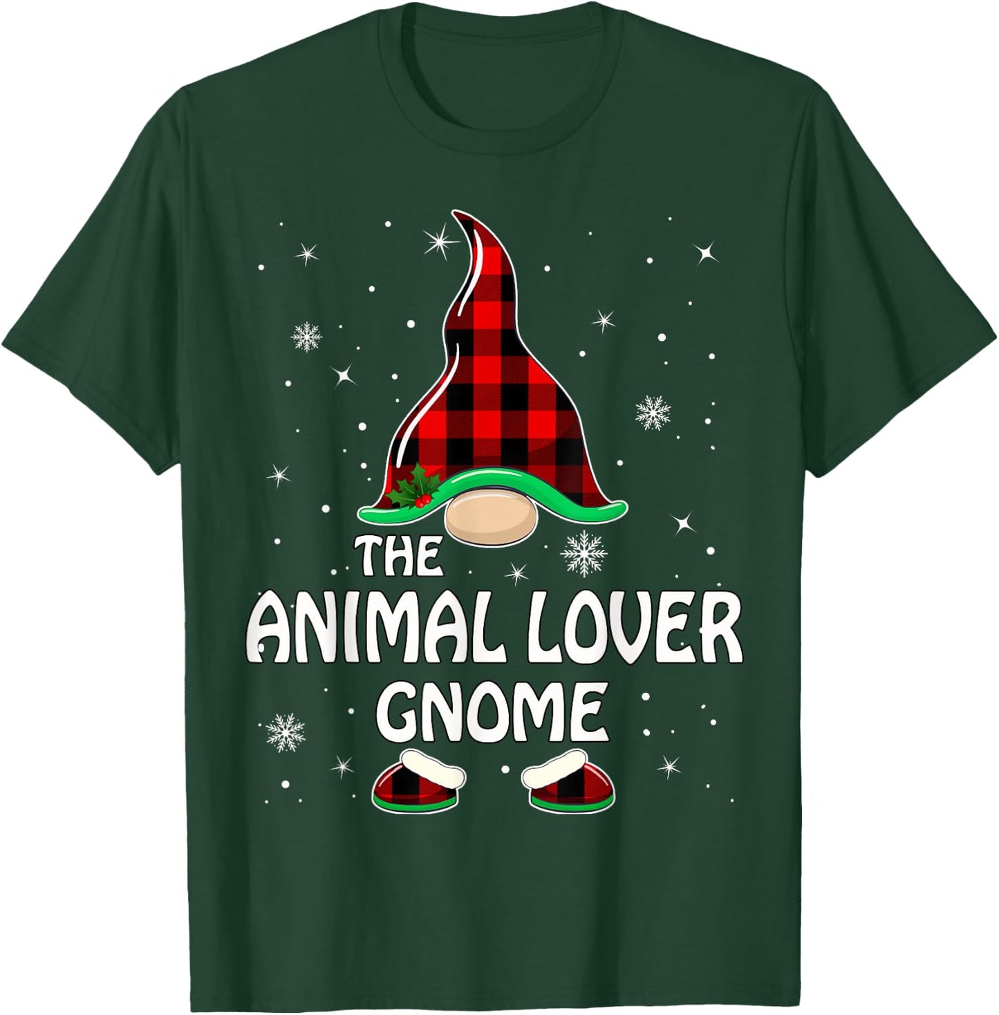 Animal Lover Gnome Buffalo Plaid Matching Family Christmas T-Shirt - T-Shirt | Forest