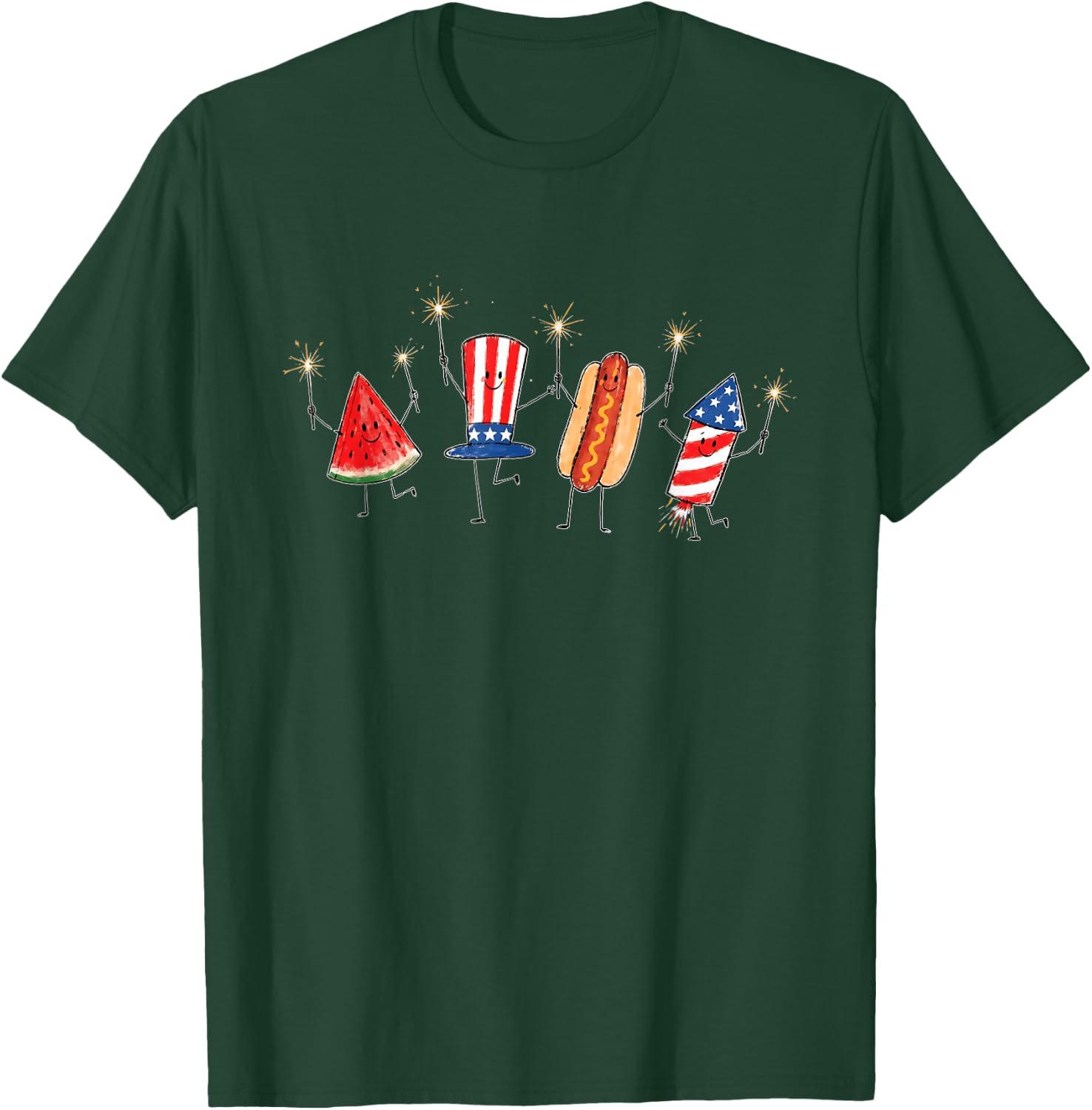 Funny Watermelon Hotdog Firework T-Shirt - T-Shirt | Forest