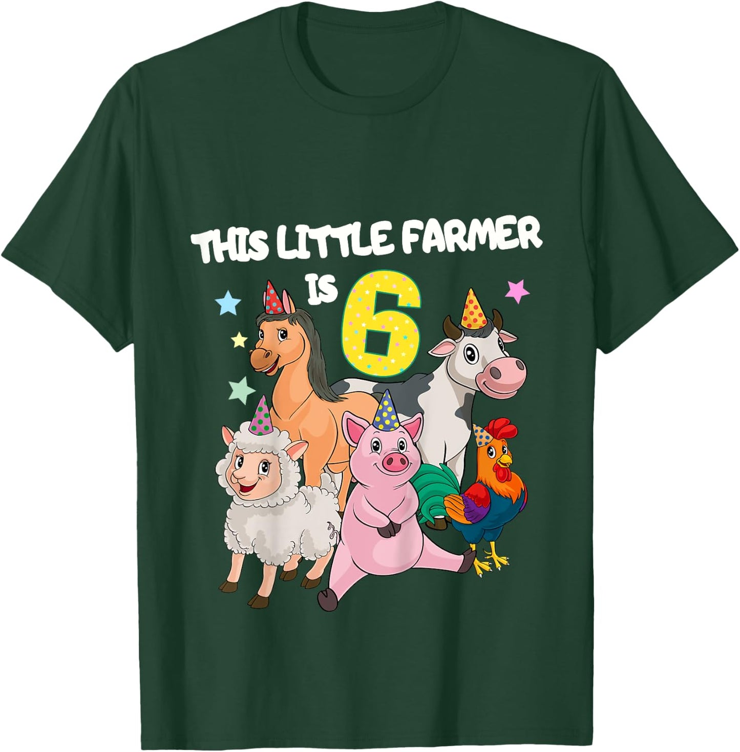 Kids Farm 6 Year Old Birthday Outfit Boy Tractor 6th Birthday T-Shirt - T-Shirt | Forest