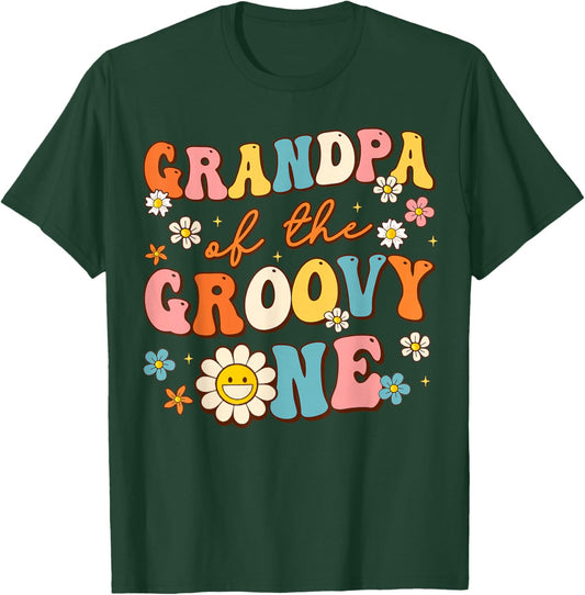 Grandpa Of Groovy One 1st Birthday Pregnancy Announcement T-Shirt - T-Shirt | Forest