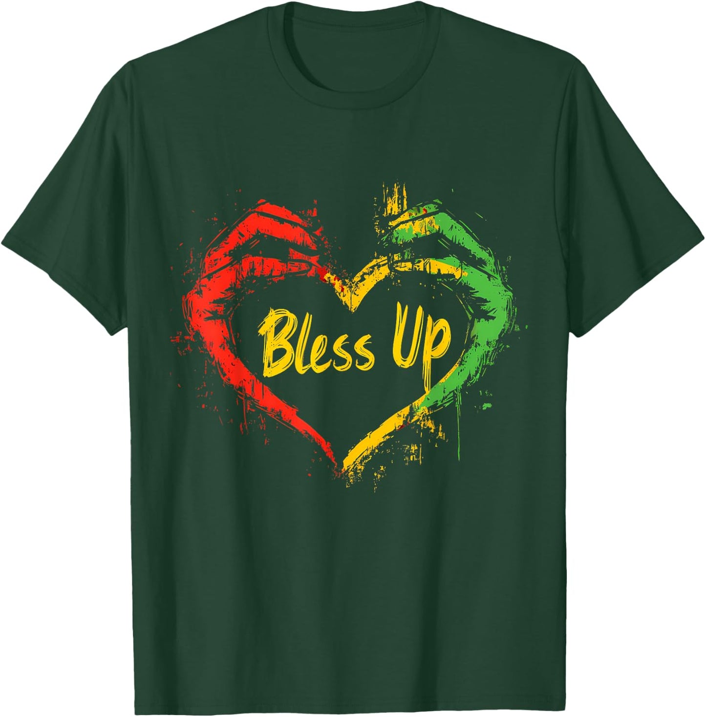 Rasta Reggae Music Jah Bless Up Hand Heart Rastafari T-Shirt - T-Shirt | Forest