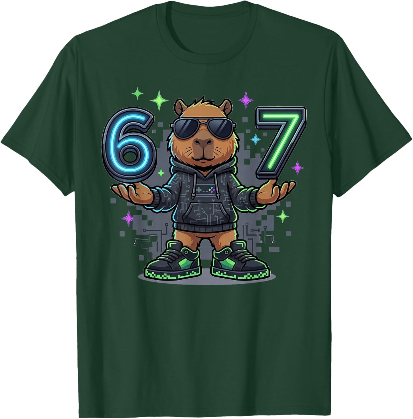 Six Seven 67 Capybara Gaming Zocker T-Shirt - T-Shirt | Forest