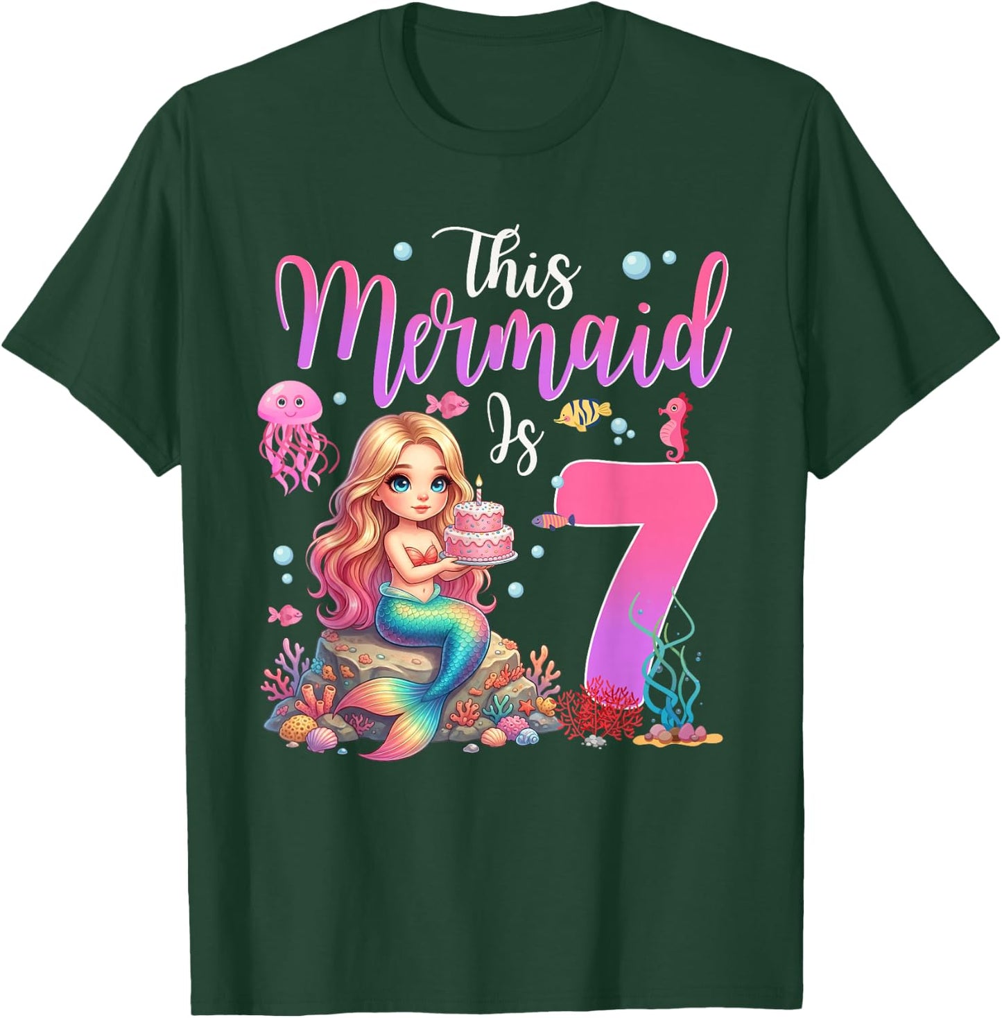 This Mermaid is 7 Year Old Girls 7th Birthday Mermaid T-Shirt - T-Shirt | Forest