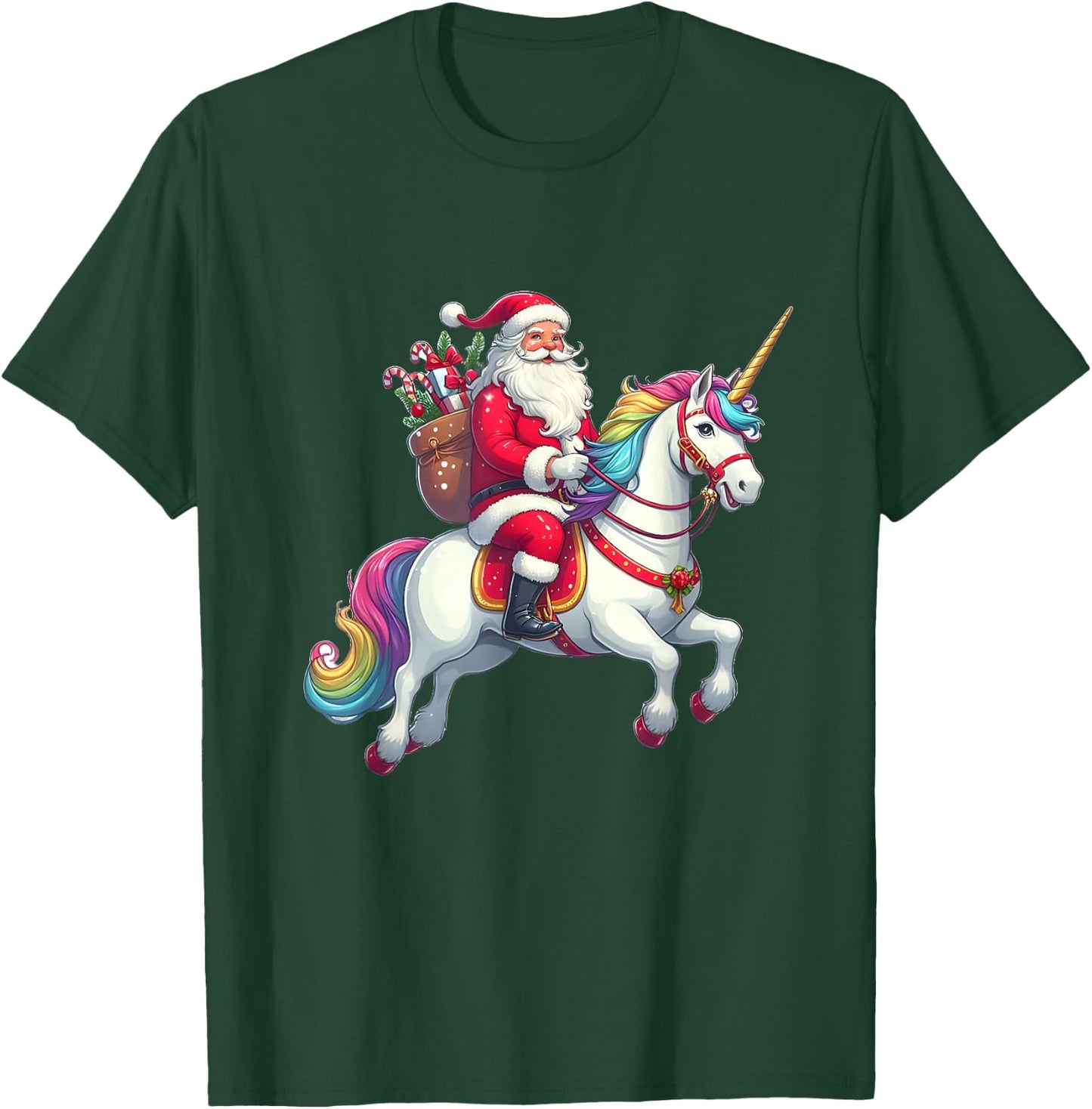Santa Riding a Unicorn T-Shirt - T-Shirt | Forest