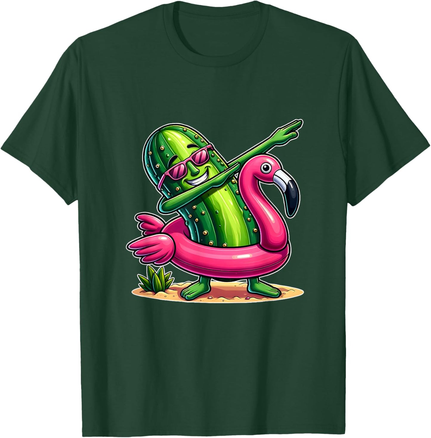 Unique Dabbing Pickle Flamingo Summer Fun T-Shirt - T-Shirt | Forest