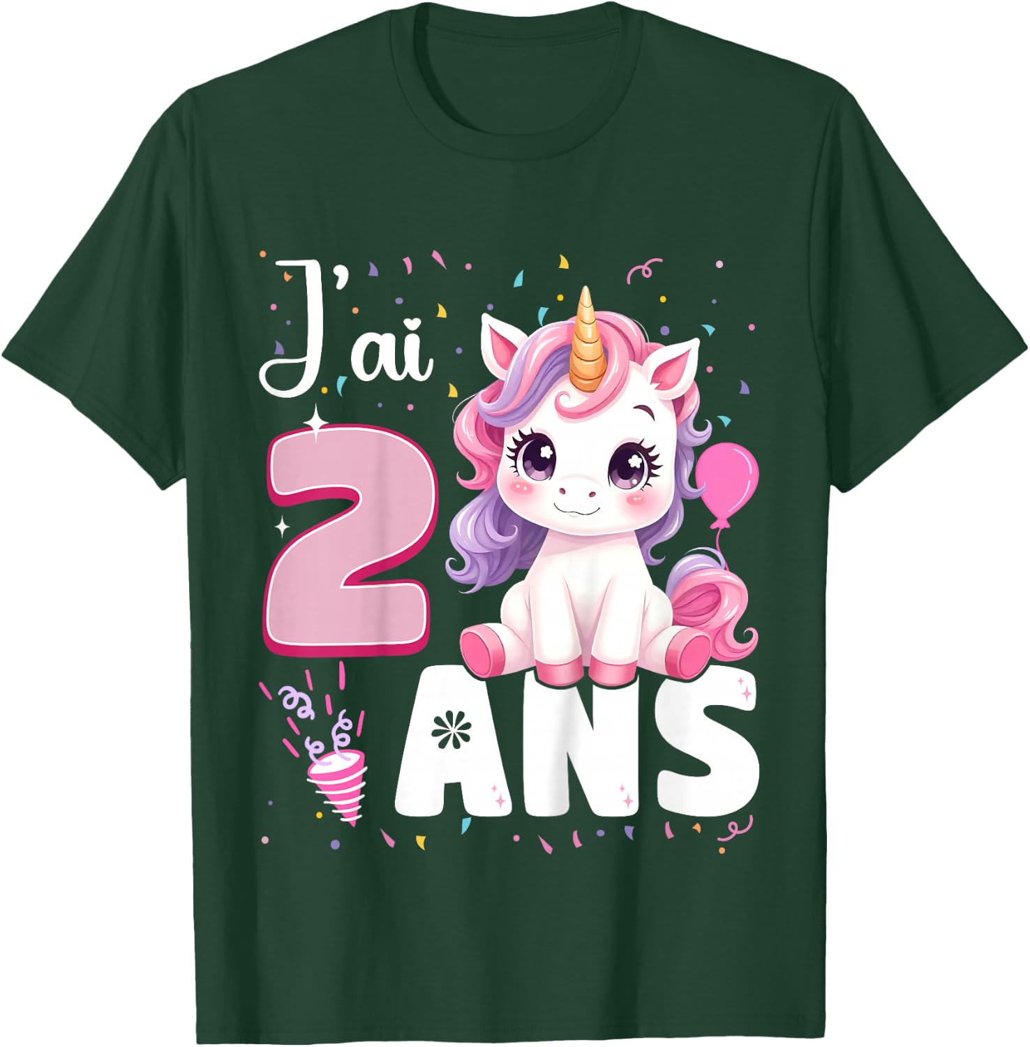 2 Years Unicorn Girl Birthday 2 Years I Ai 2 Years , Black, 2 T-Shirt - T-Shirt | Forest