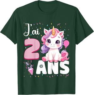 2 Years Unicorn Girl Birthday 2 Years I Ai 2 Years , Black, 2 T-Shirt - T-Shirt | Forest