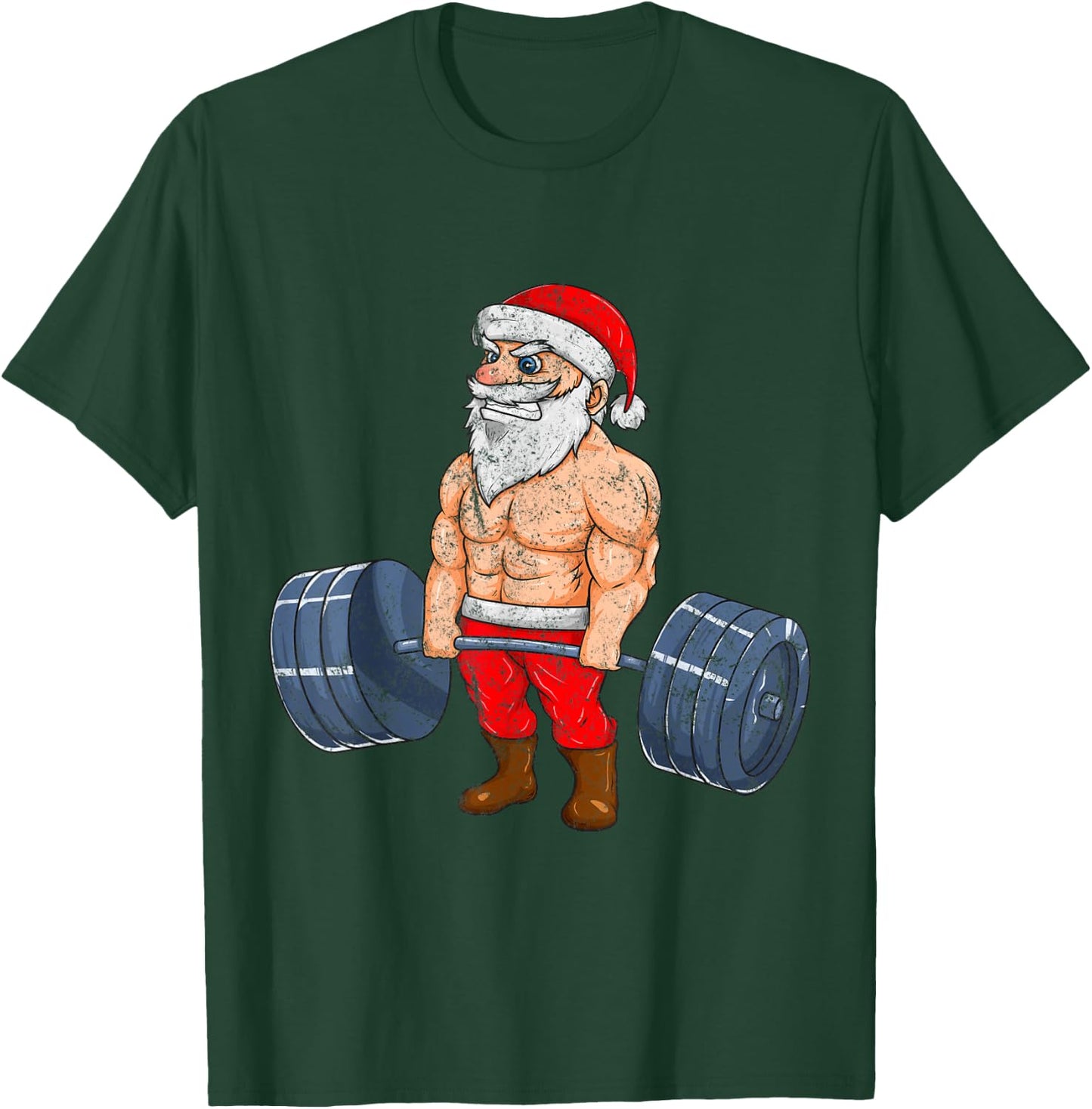 Vintage Santa Weightlifting Bodybuilder Muscle Fitness T-Shirt - T-Shirt | Forest