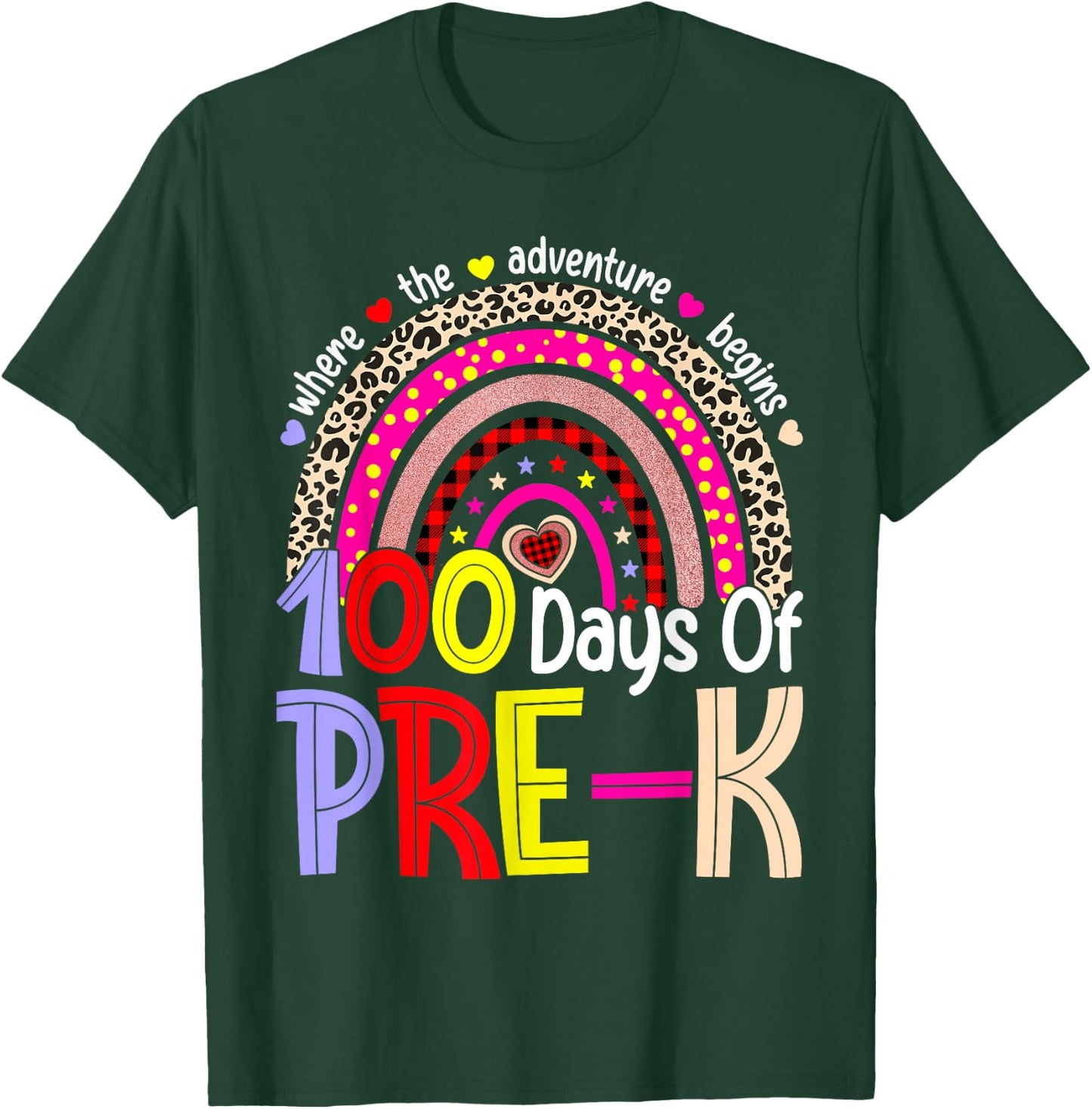 100 Days of Pre-K Happy 100th Day of School Rainbow Leopard T-Shirt - T-Shirt | Forest