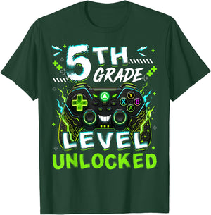 Back to School 5th Grade Level Unlocked Video Gamer Boy Kid T-Shirt - T-Shirt | Forest