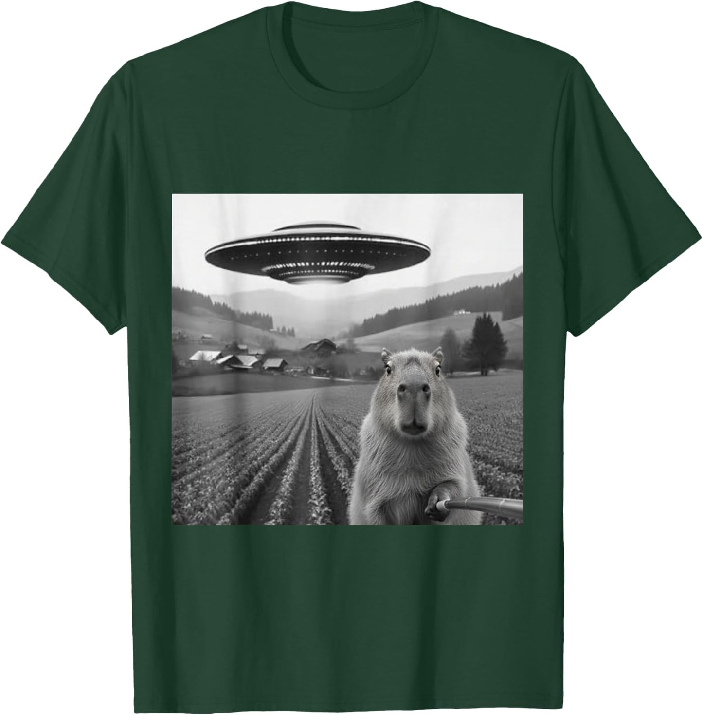 Capybara Selfie with Alien UFO Shirts Funny Gifts T-Shirt - T-Shirt | Forest