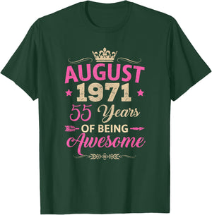 August 1971 55 Years of Being Awesome Retro 55Th Birthday T-Shirt - T-Shirt | Forest
