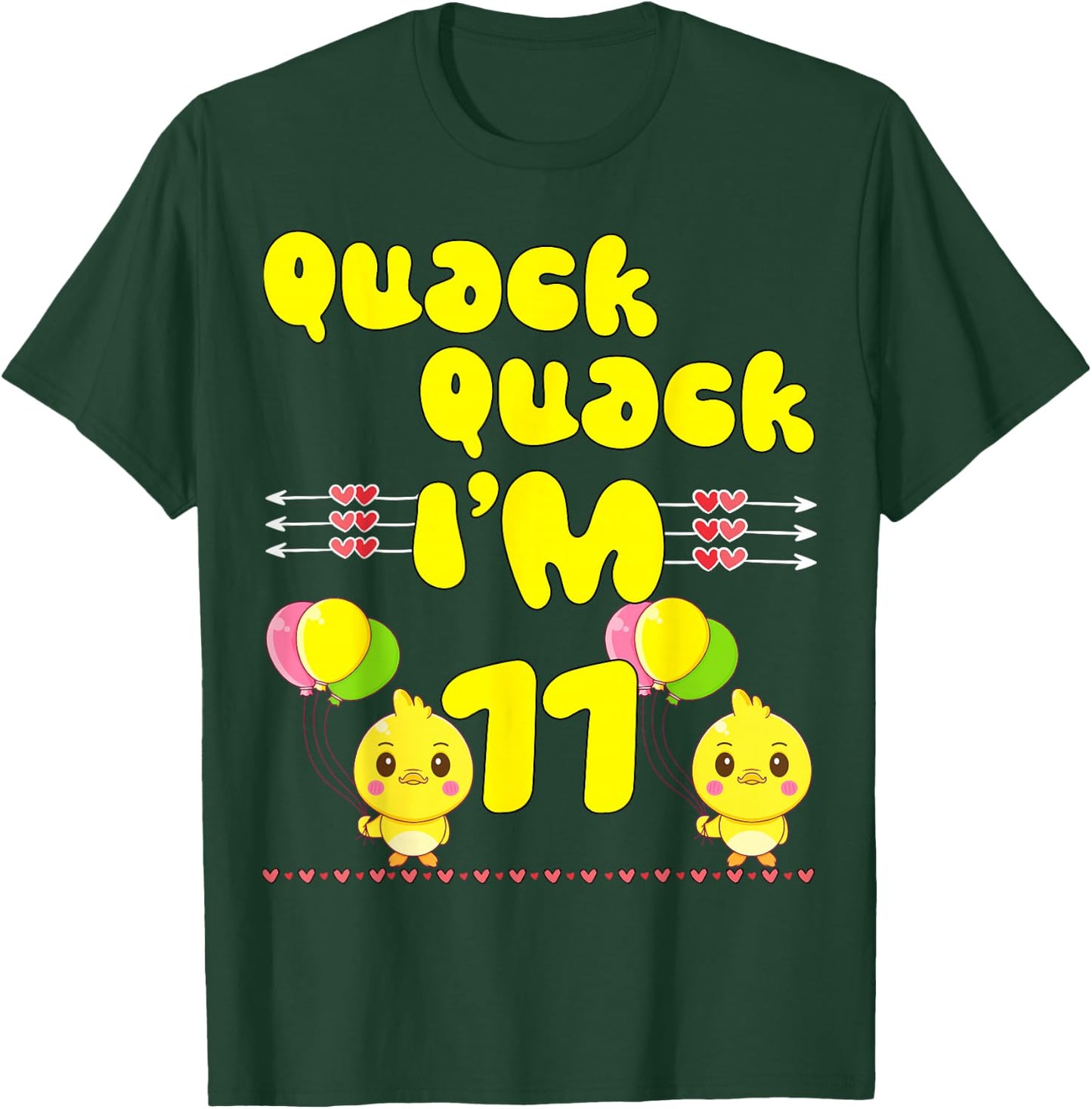 Quack Quack I'm 11 Farm Duck Theme Party 11th Year Birthday T-Shirt - T-Shirt | Forest
