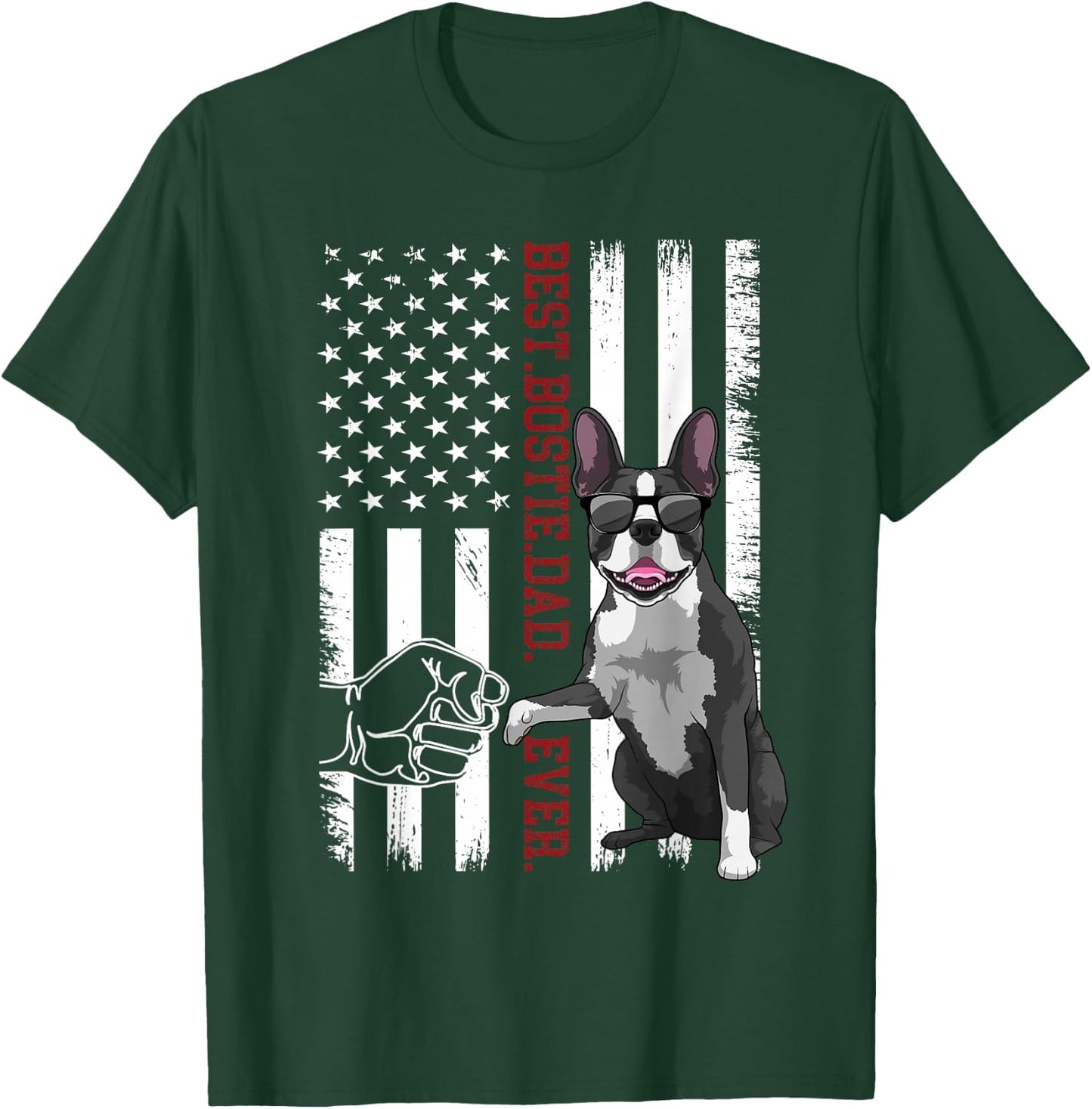 Boston Terrier Dad Dog American Flag Bostie Dog T-Shirt - T-Shirt | Forest