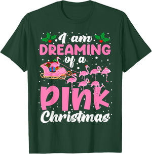 I'm Dreaming Of A Pink Christmas Cute Santa Flamingos Sleigh T-Shirt - T-Shirt | Forest
