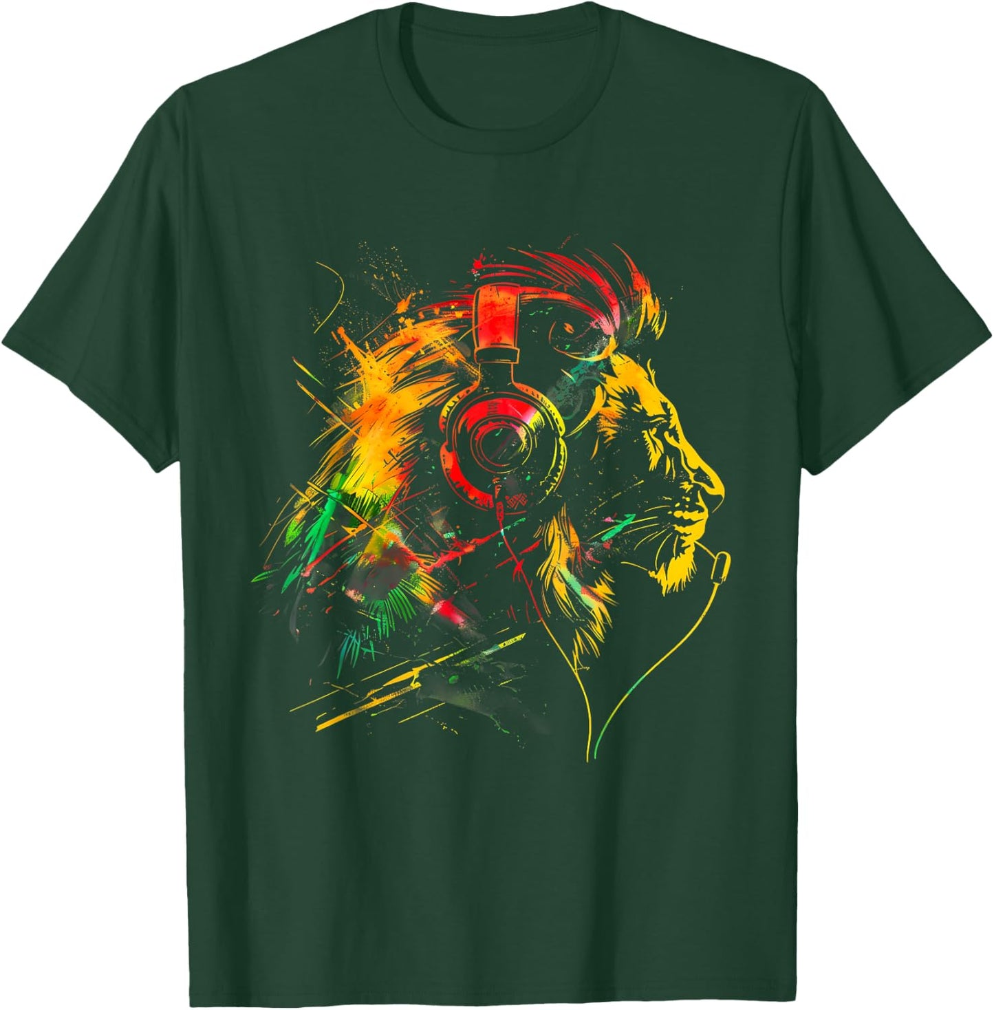 Rasta Reggae Music Headphones Jamaican Lion Of Judah T-Shirt - T-Shirt | Forest