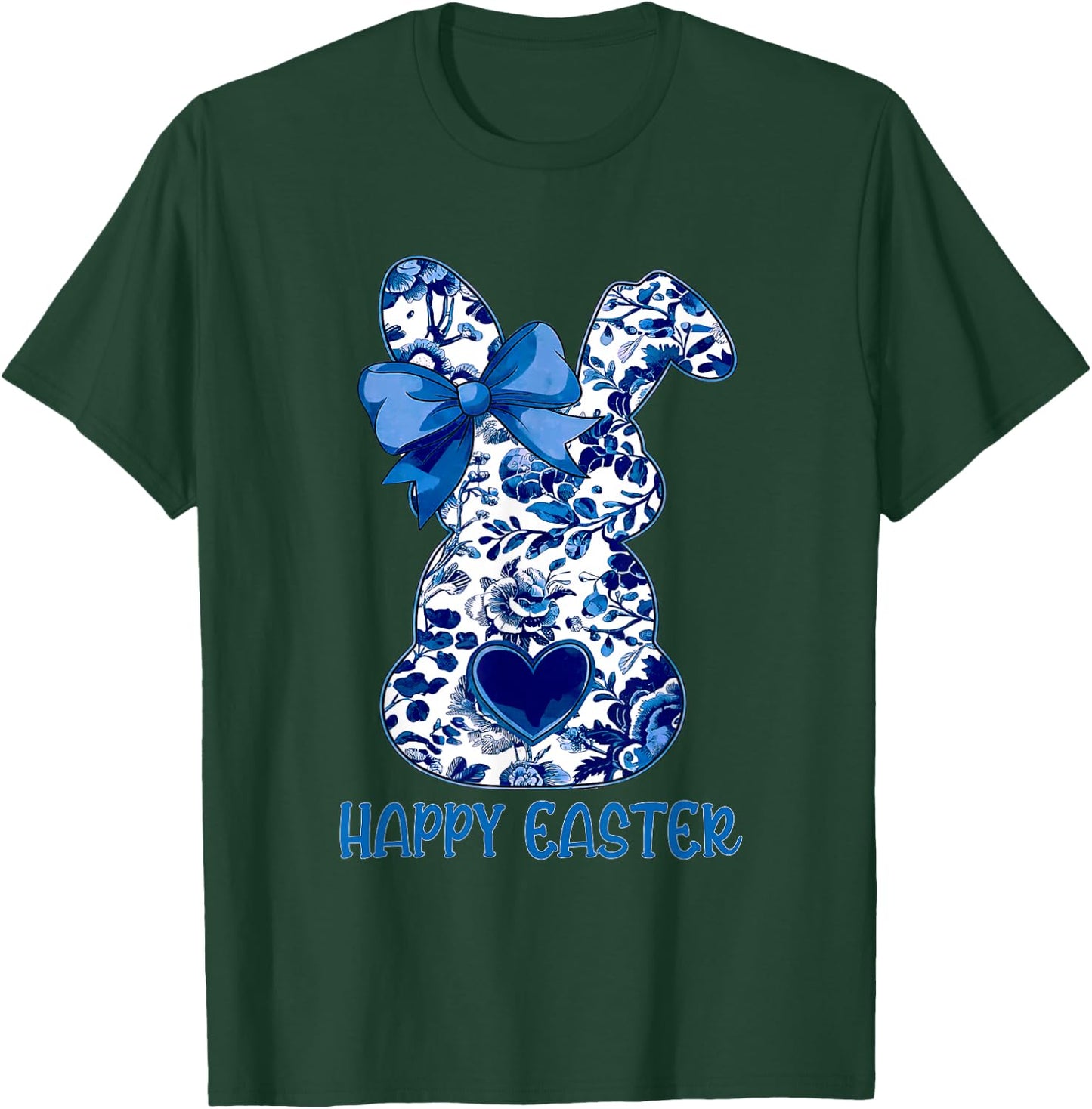 Easter Chinoiserie Floral Bunny With Cute Blue Bow Coquette T-Shirt - T-Shirt | Forest