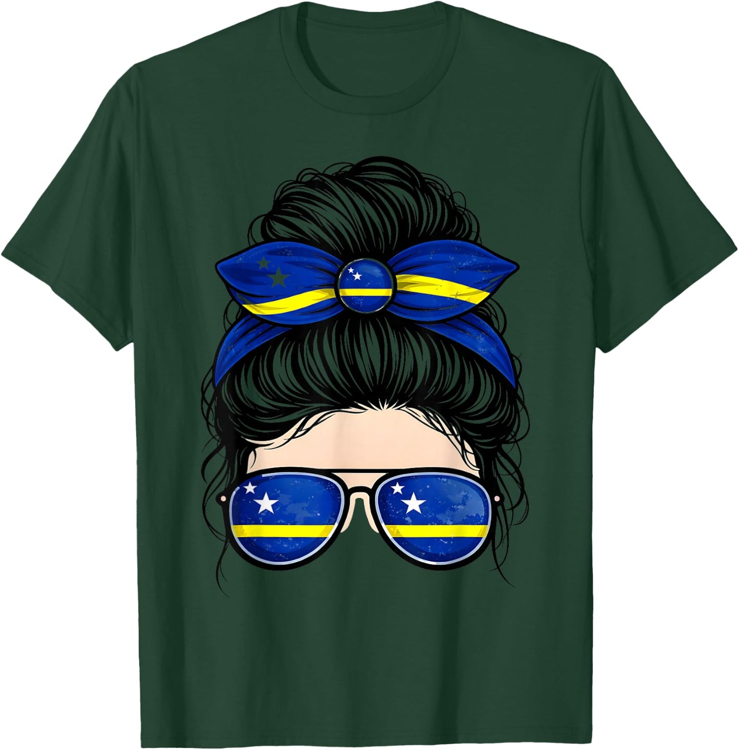 Caribbean Curacao Flag Messy Bun Sunglasses Pride T-Shirt - T-Shirt | Forest