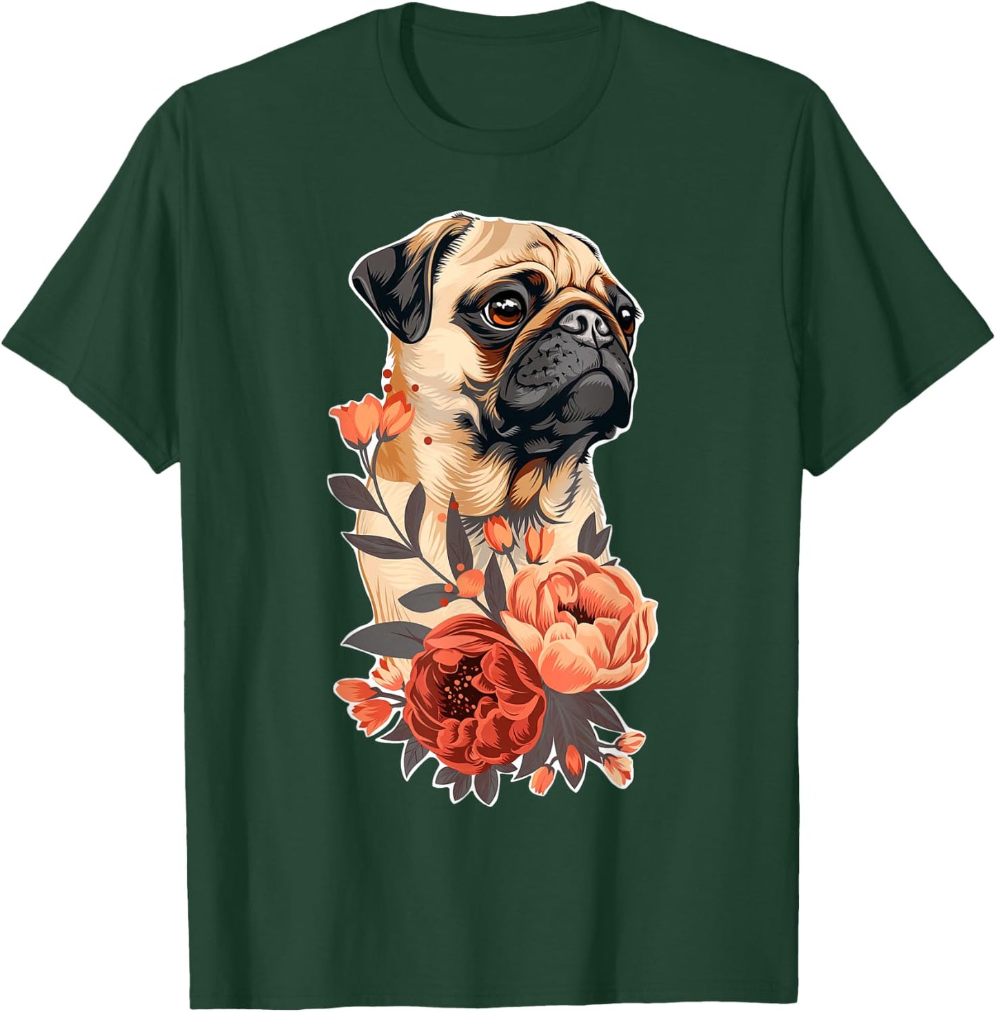 Cute Pug Dog Flowers Pug T-Shirt - T-Shirt | Forest