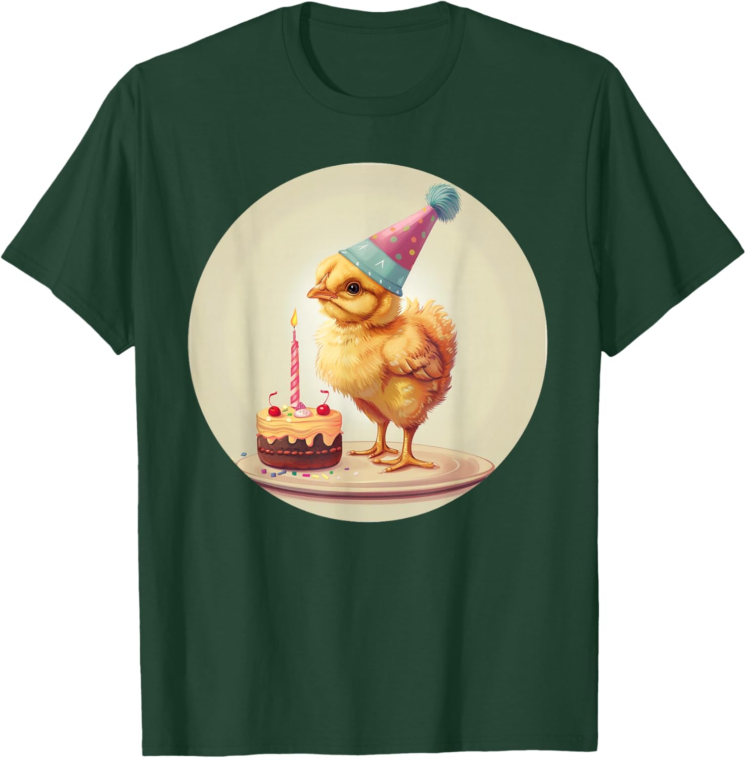 Happy Birthday Chick with Party Hat for Poultry and Hen Fans T-Shirt - T-Shirt | Forest