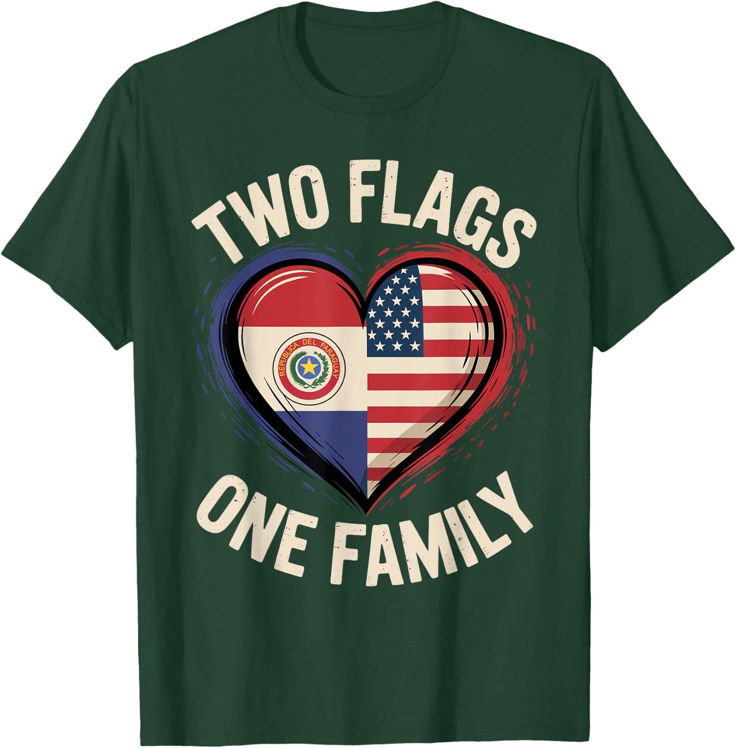 Two Flags One Family Paraguayan Roots American Paraguay USA T-Shirt - T-Shirt | Forest