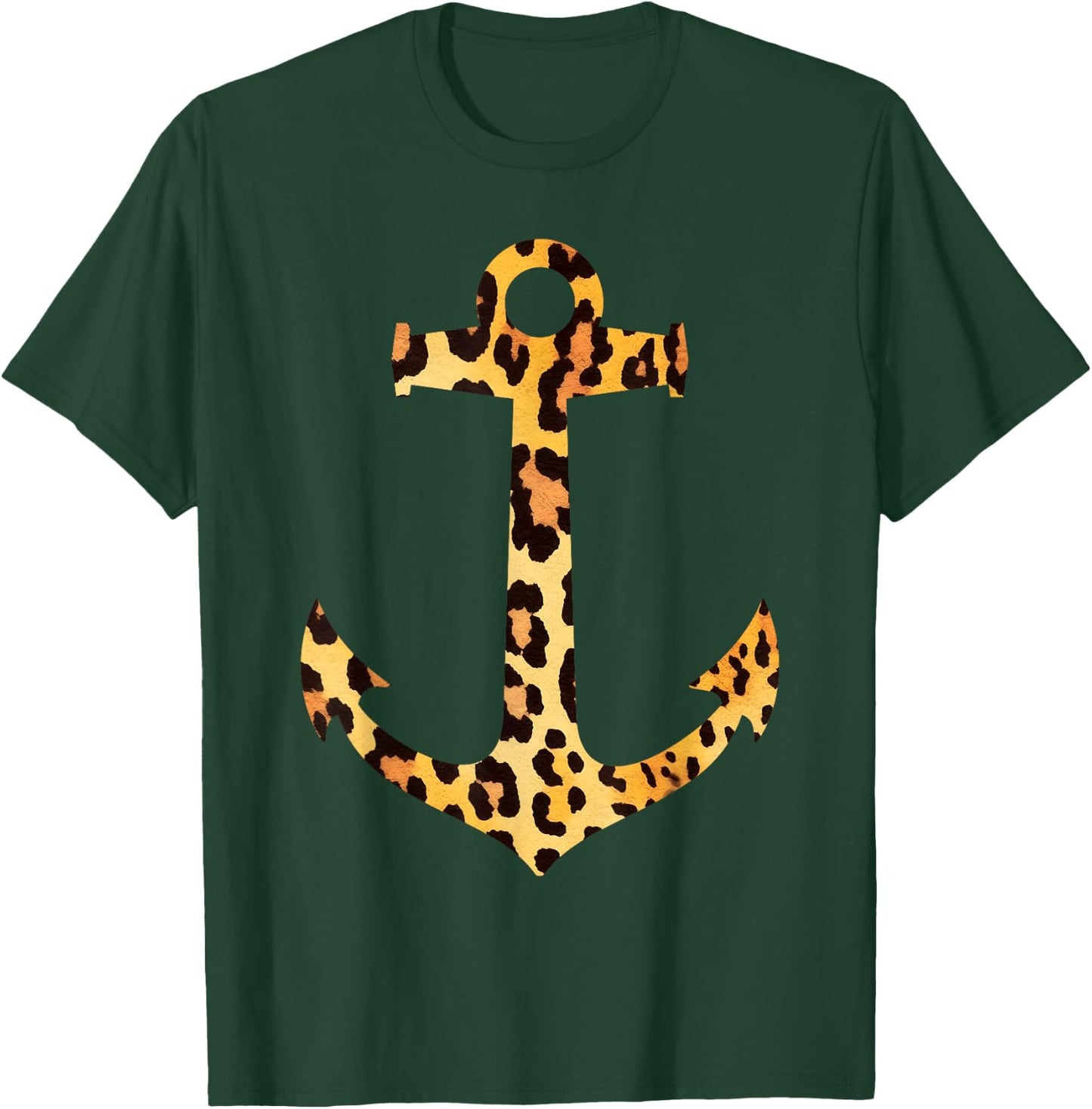 Leopard Skin Print Pattern Nautical Boating Anchor Graphic T-Shirt - T-Shirt | Forest