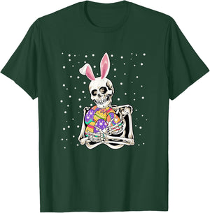 Bunny Skeleton Holding Easter Eggs Funny Easter Day Kids T-Shirt - T-Shirt | Forest