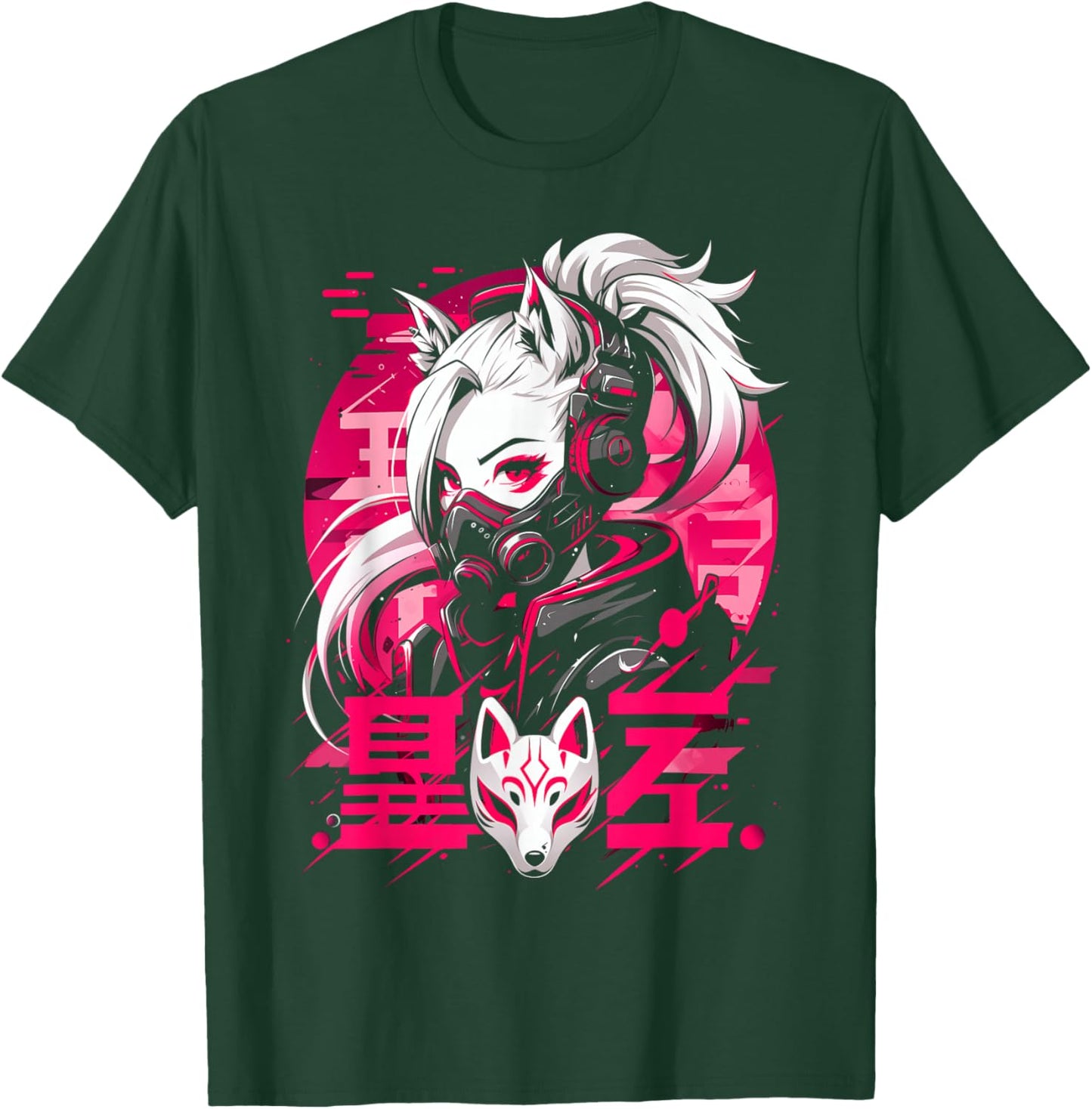 Anime Manga Cyberpunk Aesthetic Techwear Harajuku Kitsune , black T-Shirt - T-Shirt | Forest