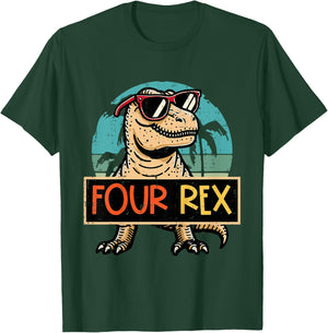 Kids 4th Birthday Dino Four Rex Trex 4 Year Old Bday Boys Kids T-Shirt - T-Shirt | Forest
