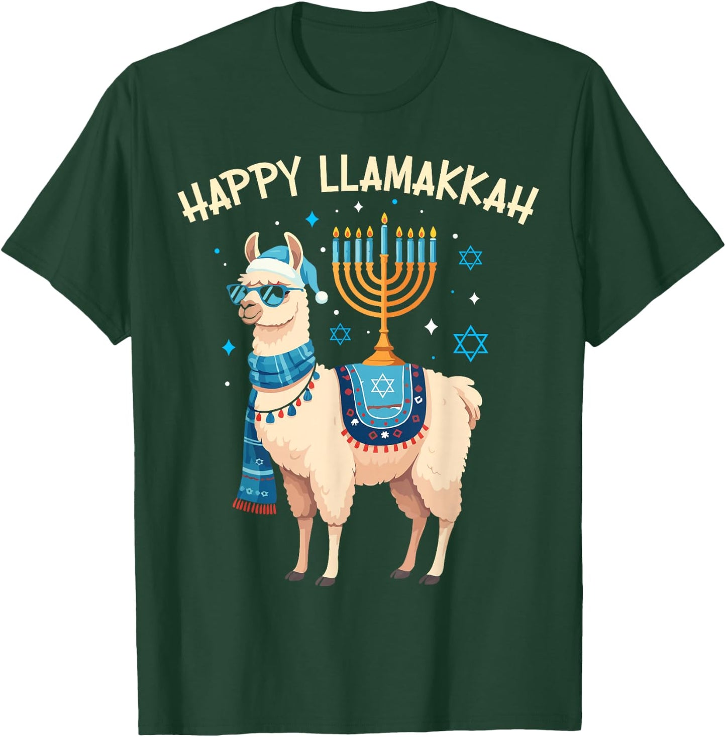 Funny Hanukkah Happy Llamakkah Llama Jewish Chanukah Kids T-Shirt - T-Shirt | Forest