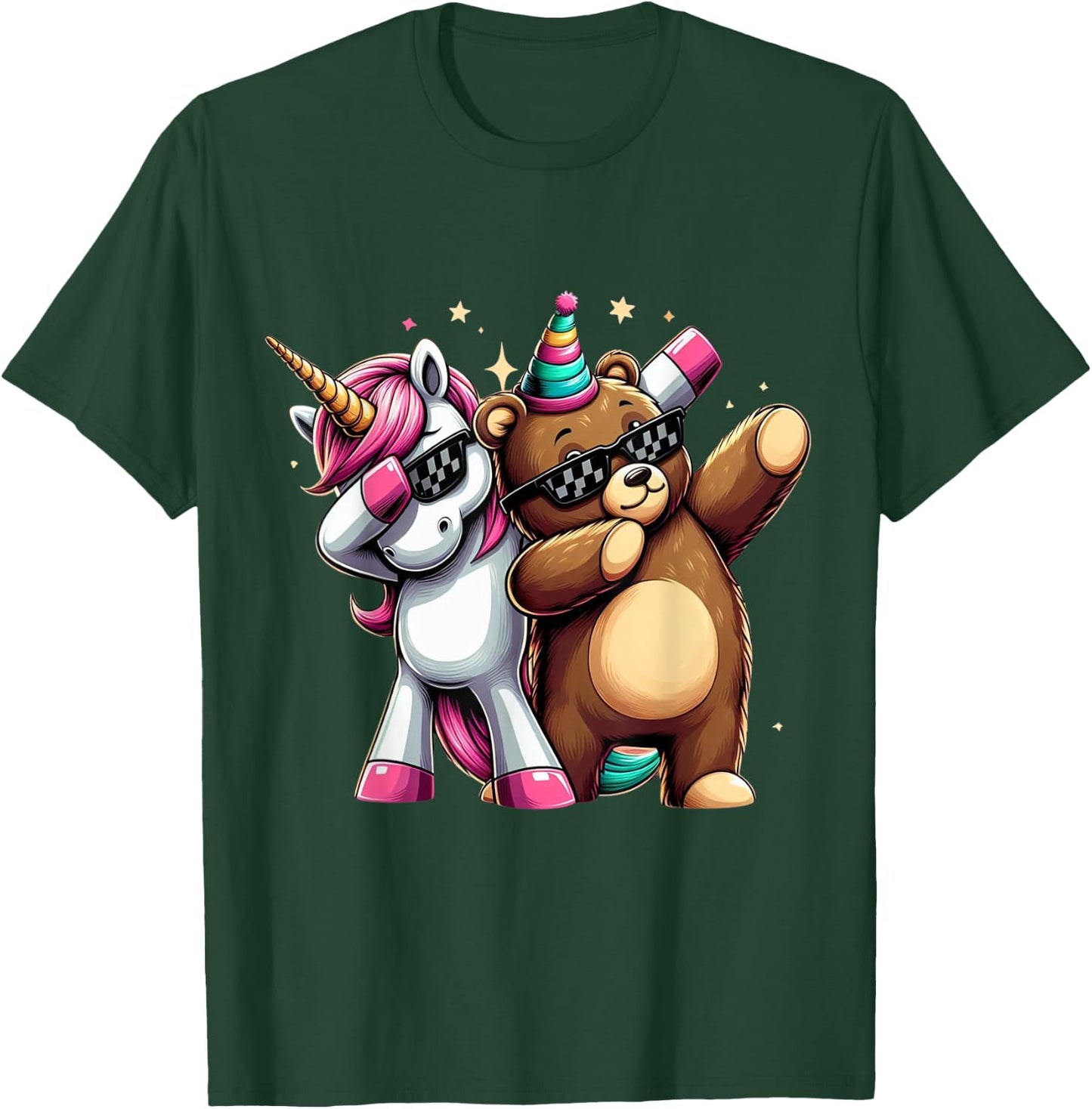 Dabbing Unicorn And Bear Boys Girls Men Women Kids Adults T-Shirt - T-Shirt | Forest