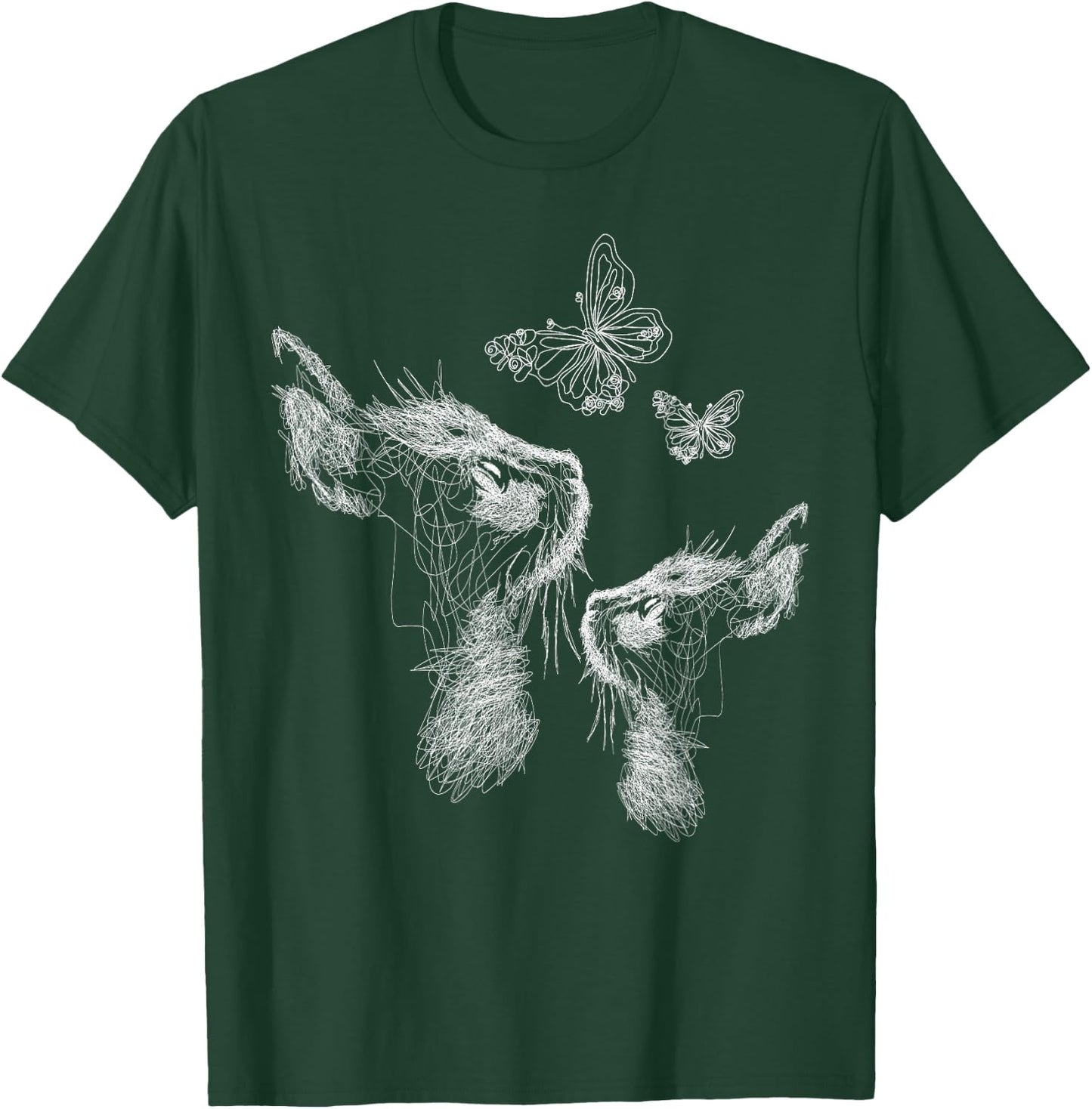 Cat with Kitten and Butterflies Scribble Art , black T-Shirt - T-Shirt | Forest