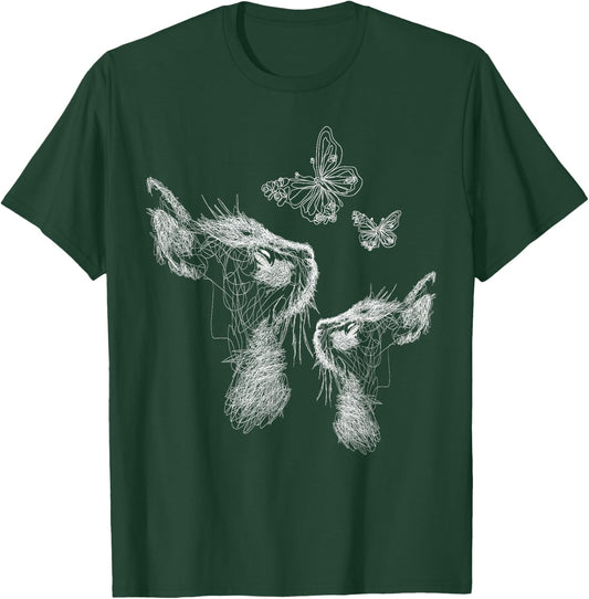 Cat with Kitten and Butterflies Scribble Art , black T-Shirt - T-Shirt | Forest