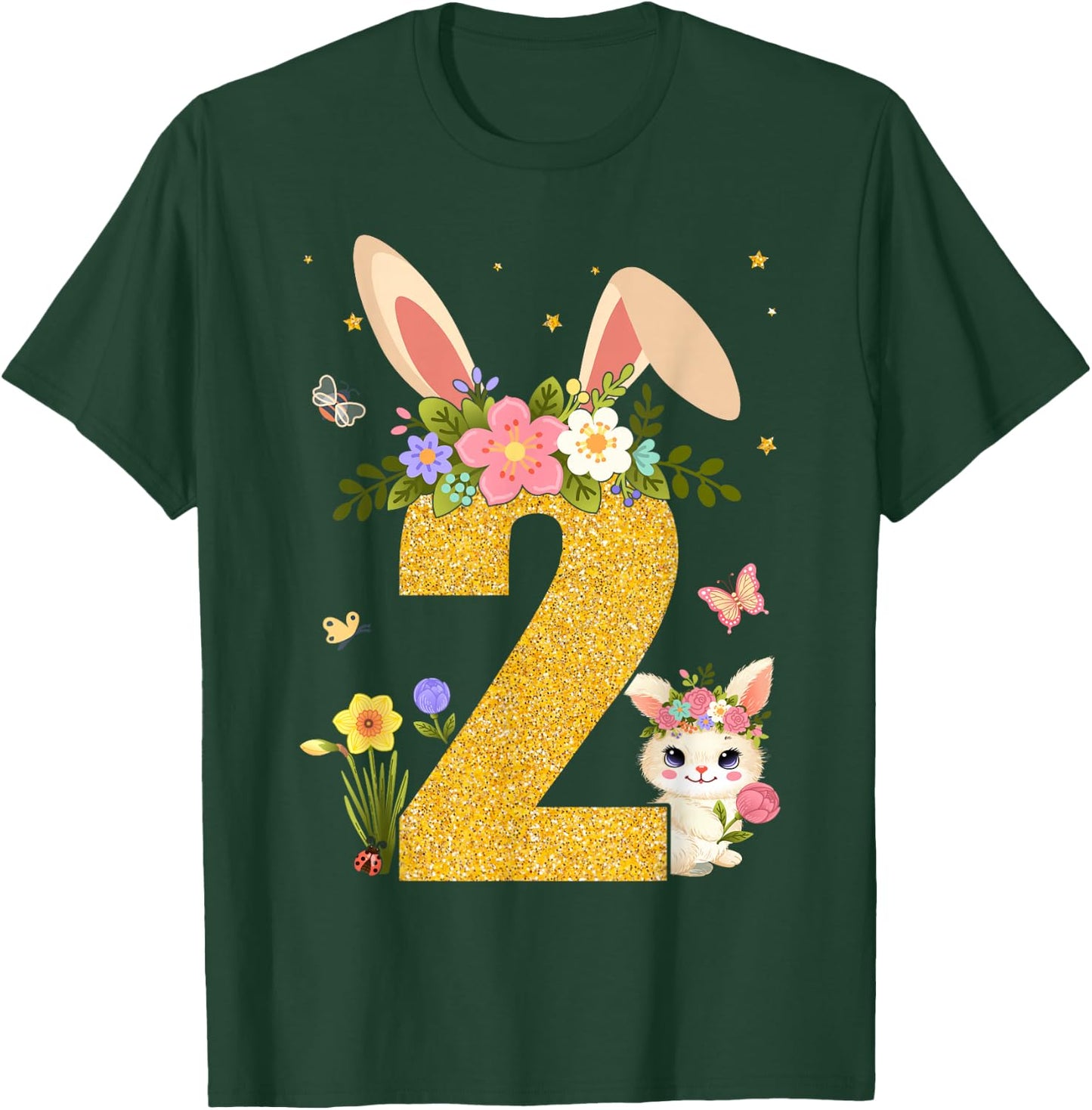 2nd Birthday Rabbit Two Year Old Sweet Baby Bunny Ears T-Shirt - T-Shirt | Forest