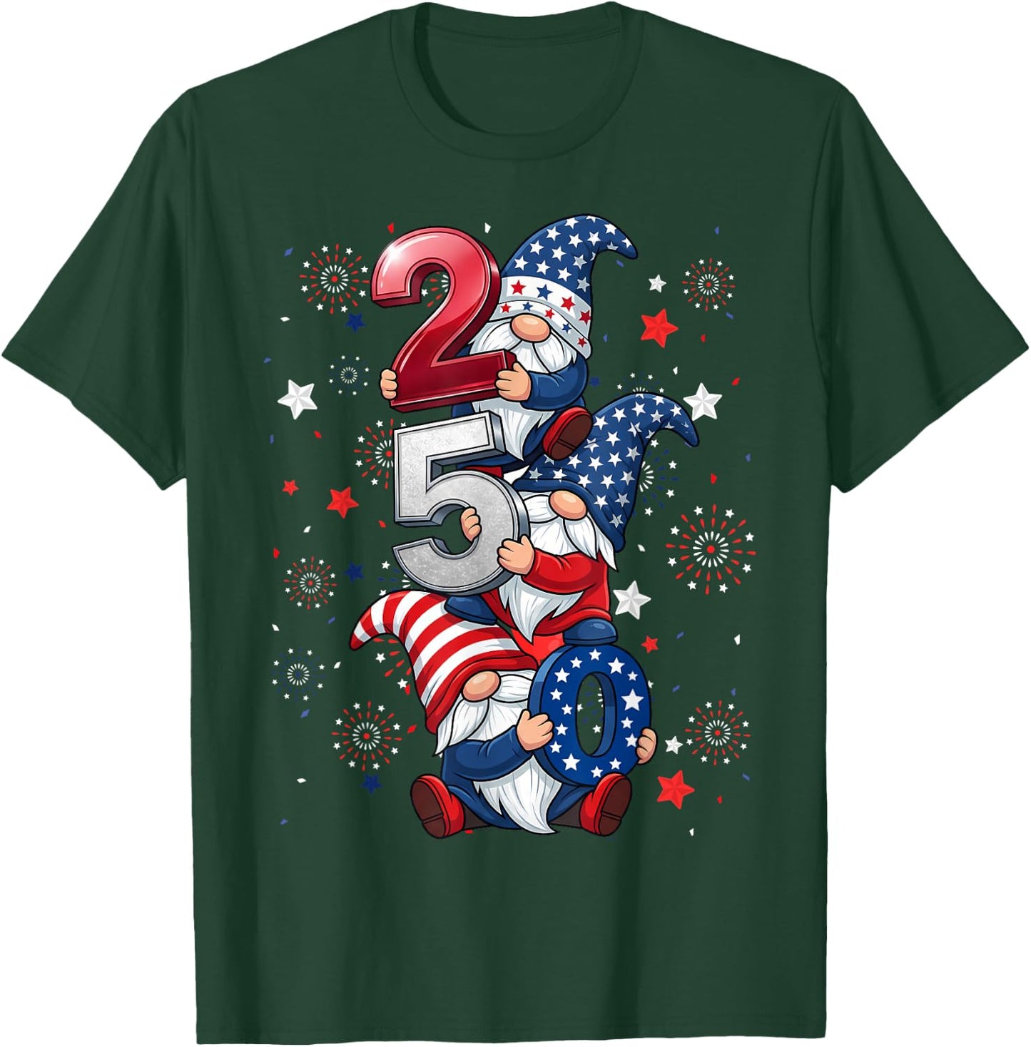 Gnome 250 Years 1776-2026 250th Birthday 4th July Patriotic T-Shirt - T-Shirt | Forest