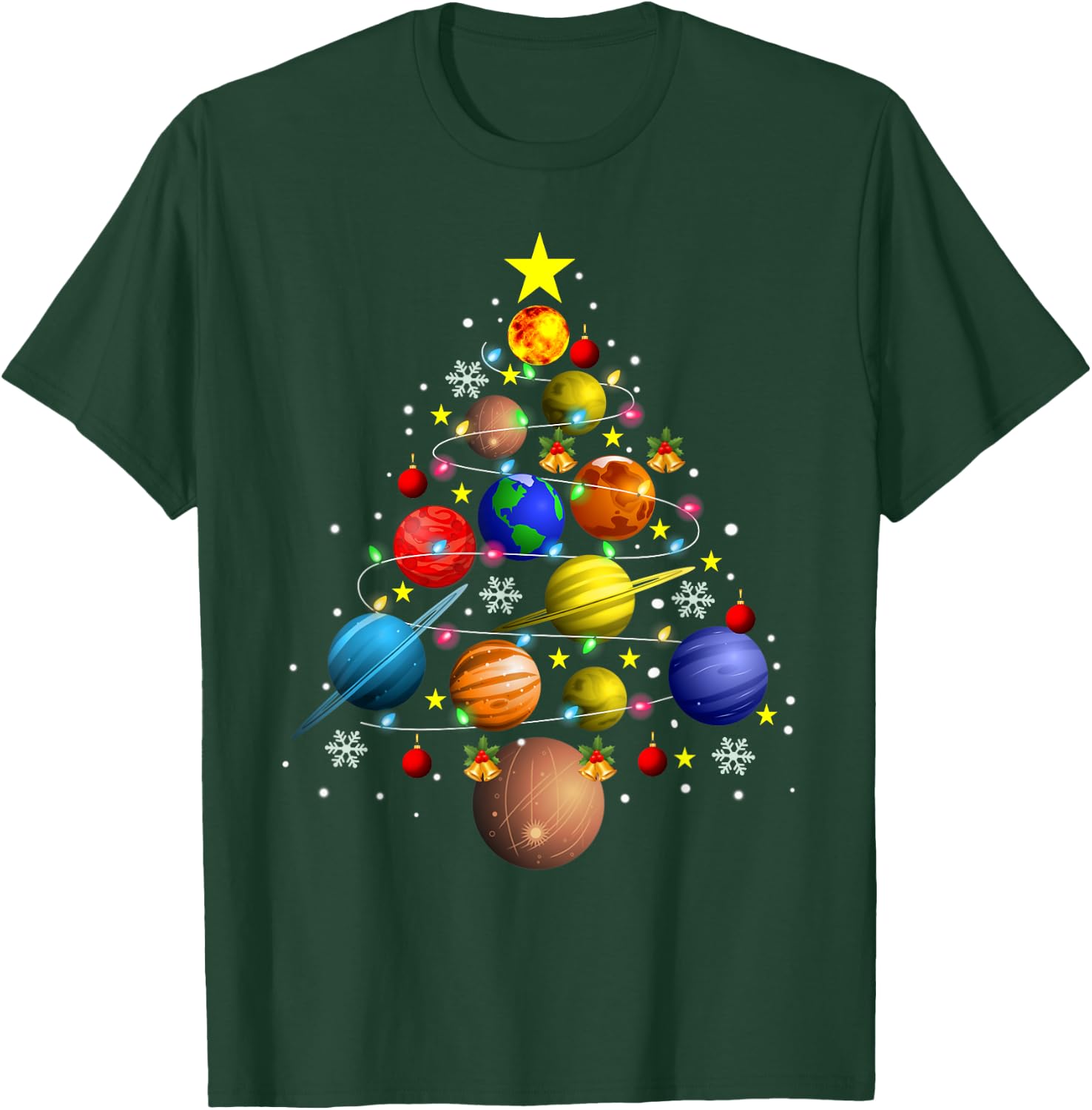 Solar System Planets Christmas Tree Astronomy Xmas Gift T-Shirt - T-Shirt | Forest
