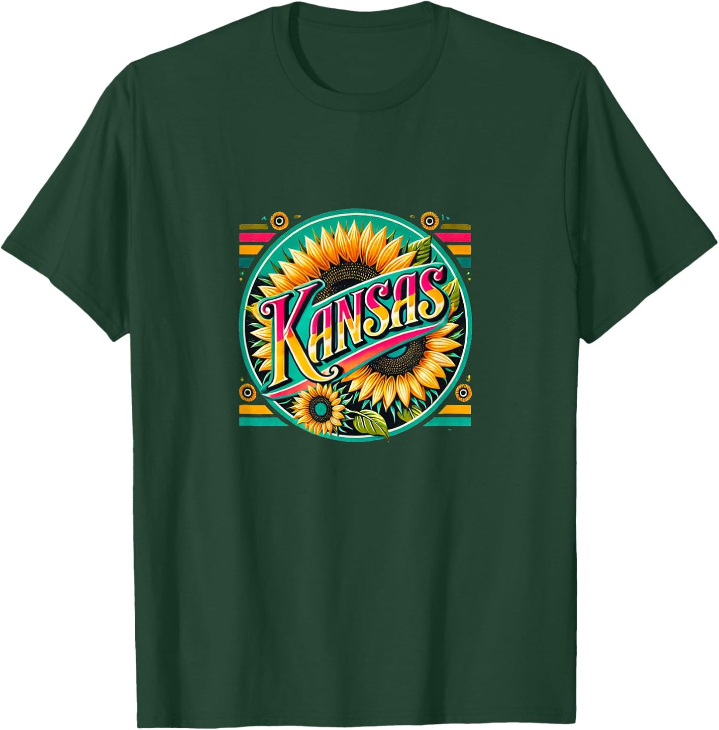 Kansas Sunflower Illustration Proud Kansas T-Shirt - T-Shirt | Forest
