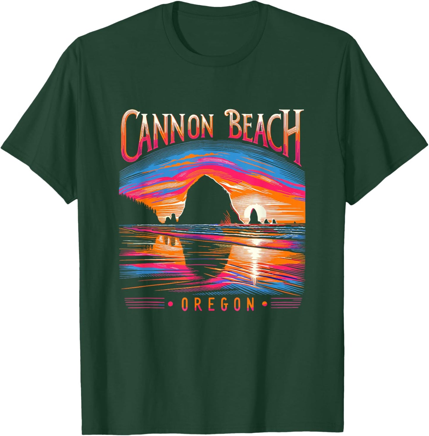 Cannon Beach Oregon Travel Summer Family Vacation T-Shirt - T-Shirt | Forest