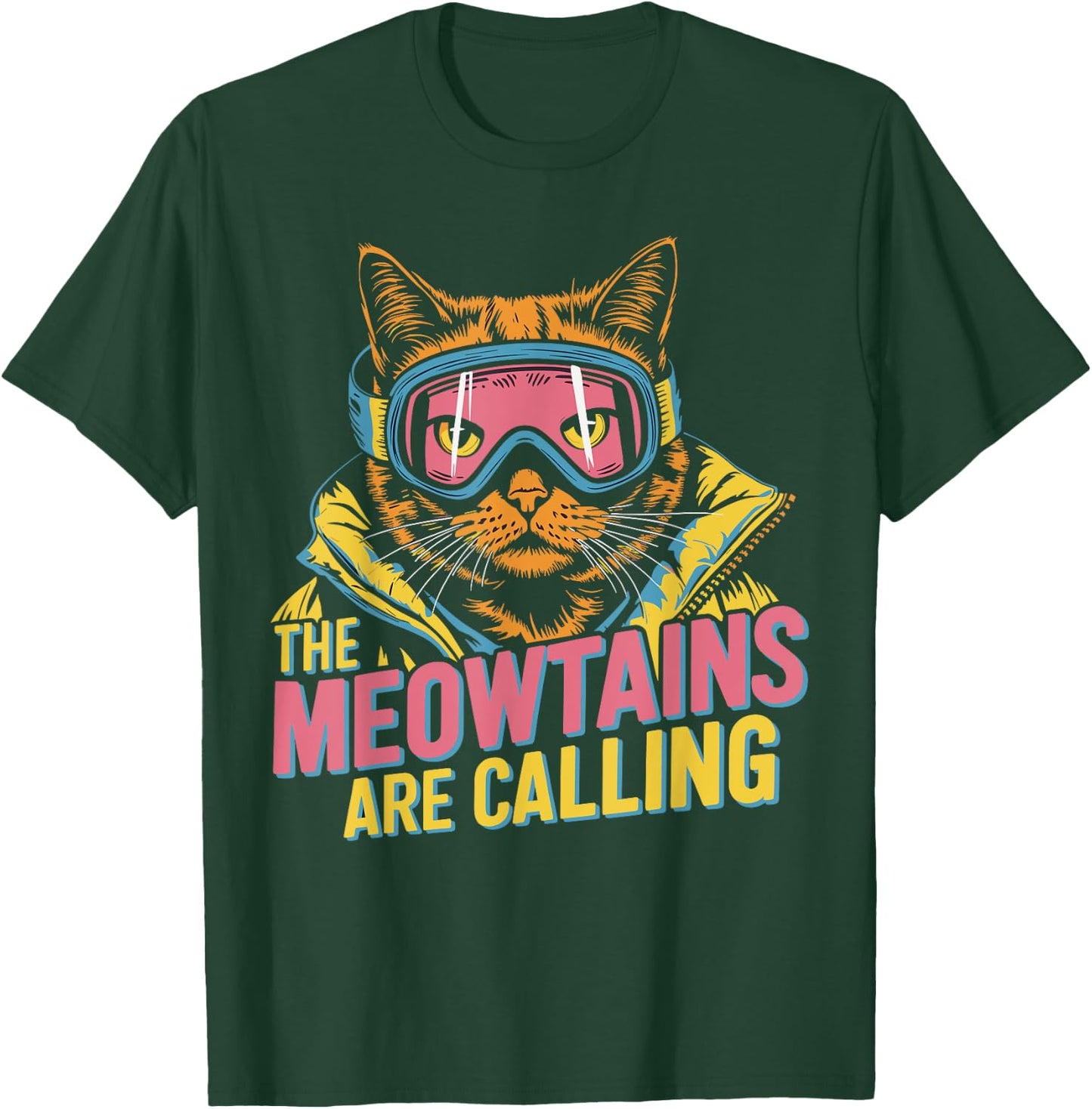 The meowtains are calling Cat Snowboard Ski Kids Men Women T-Shirt - T-Shirt | Forest