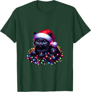 Christmas Cat Christmas Funny Cat Woman Man , Black, S T-Shirt - T-Shirt | Forest