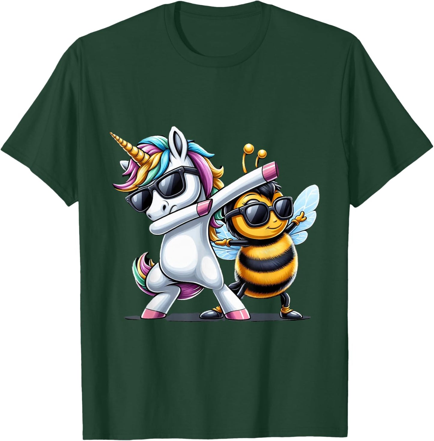 Dabbing Unicorn And Bee Boys Girls Men Women Kids Adults T-Shirt - T-Shirt | Forest