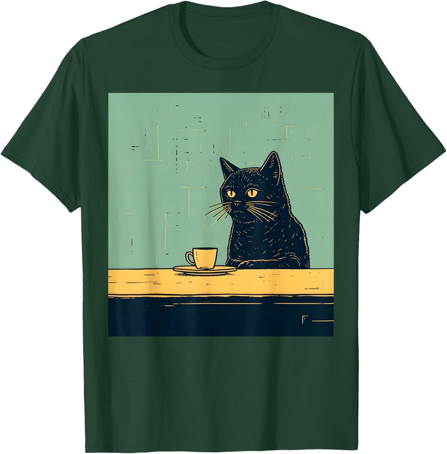 Funny Black Cat Chilling with Coffee Retro Vintage T-Shirt - T-Shirt | Forest
