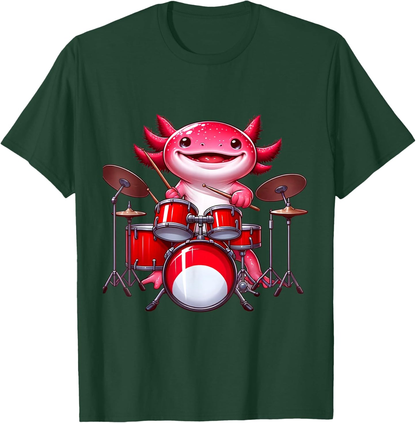 Axolotl Playing Drum Set Percussionist Drummer T-Shirt - T-Shirt | Forest