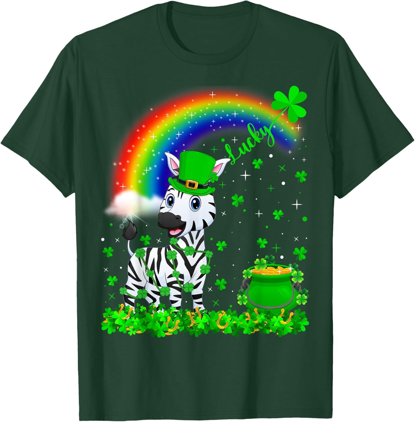 Rainbow Irish Shamrock Lucky Zebra St. Patrick's Day T-Shirt - T-Shirt | Forest