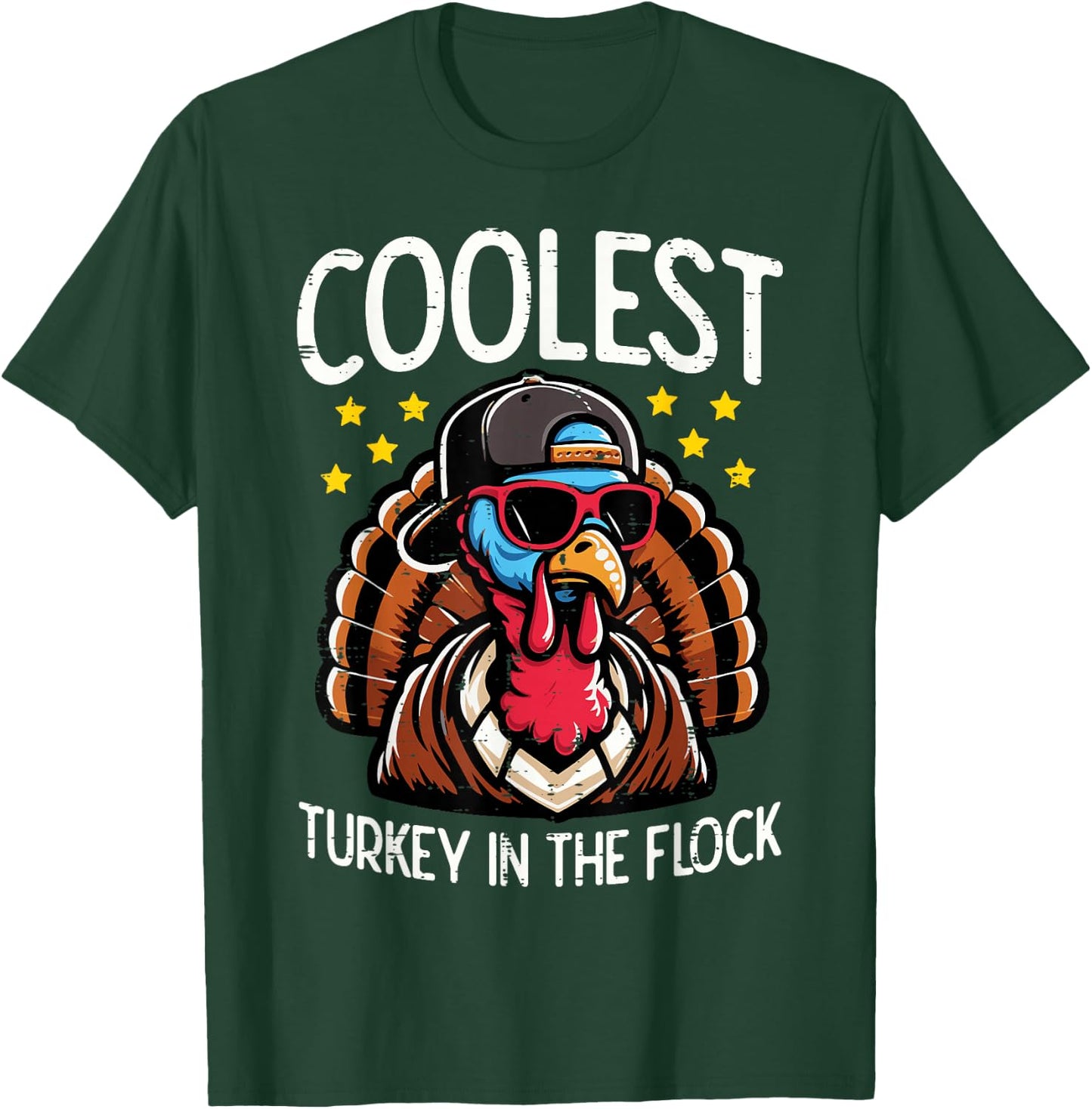 Thanksgiving Coolest Turkey In Flock Turkey Boys Kid Toddler T-Shirt - T-Shirt | Forest
