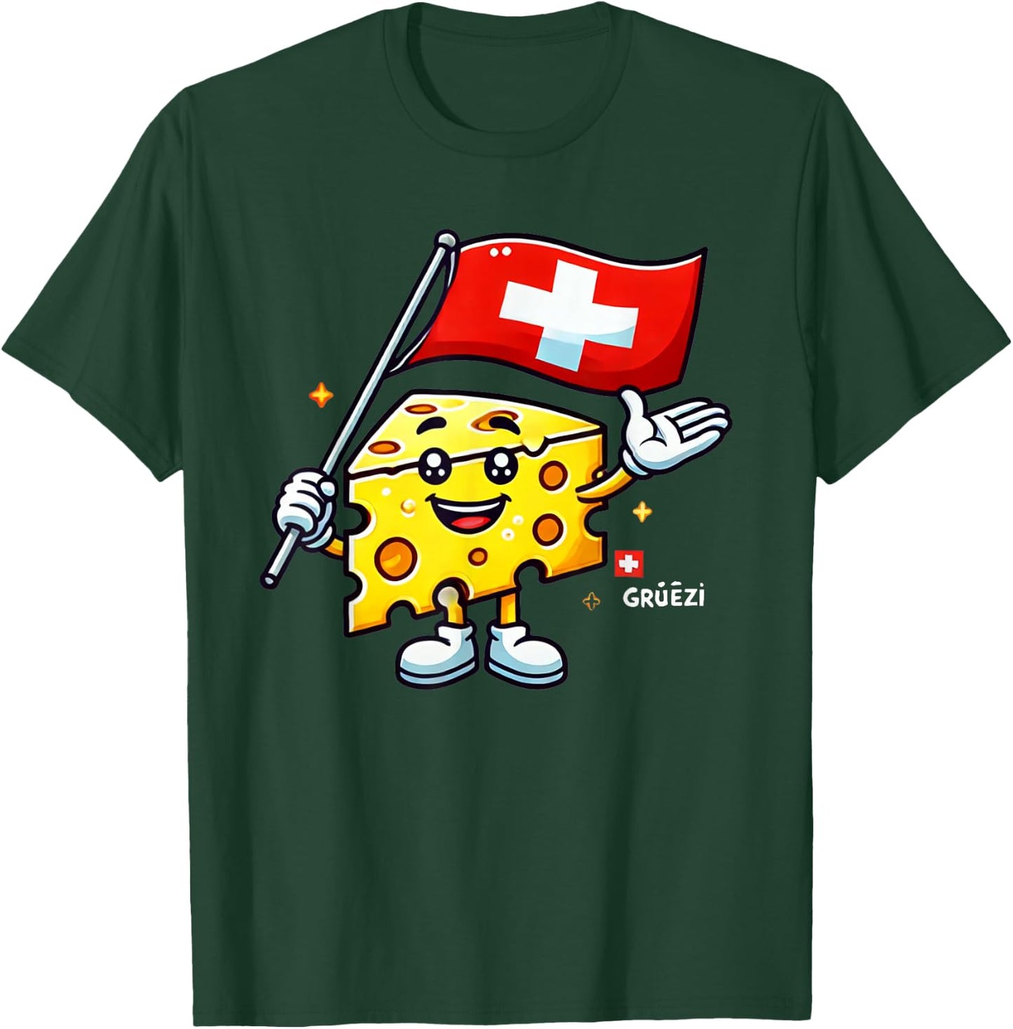 Grüezi - Funny Swiss Cheese Cartoon Switzerland National Day T-Shirt - T-Shirt | Forest
