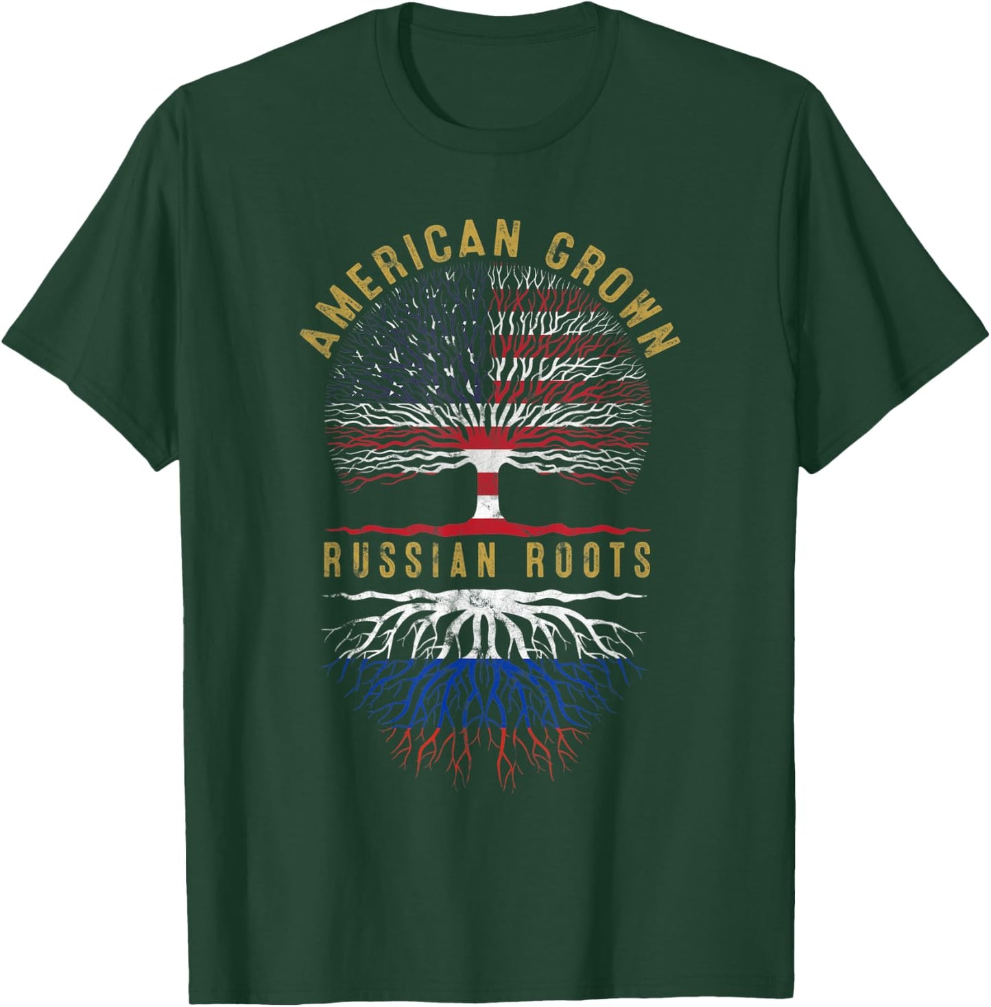 Distressed Tree USA Flag American Grown Russian Roots T-Shirt - T-Shirt | Forest
